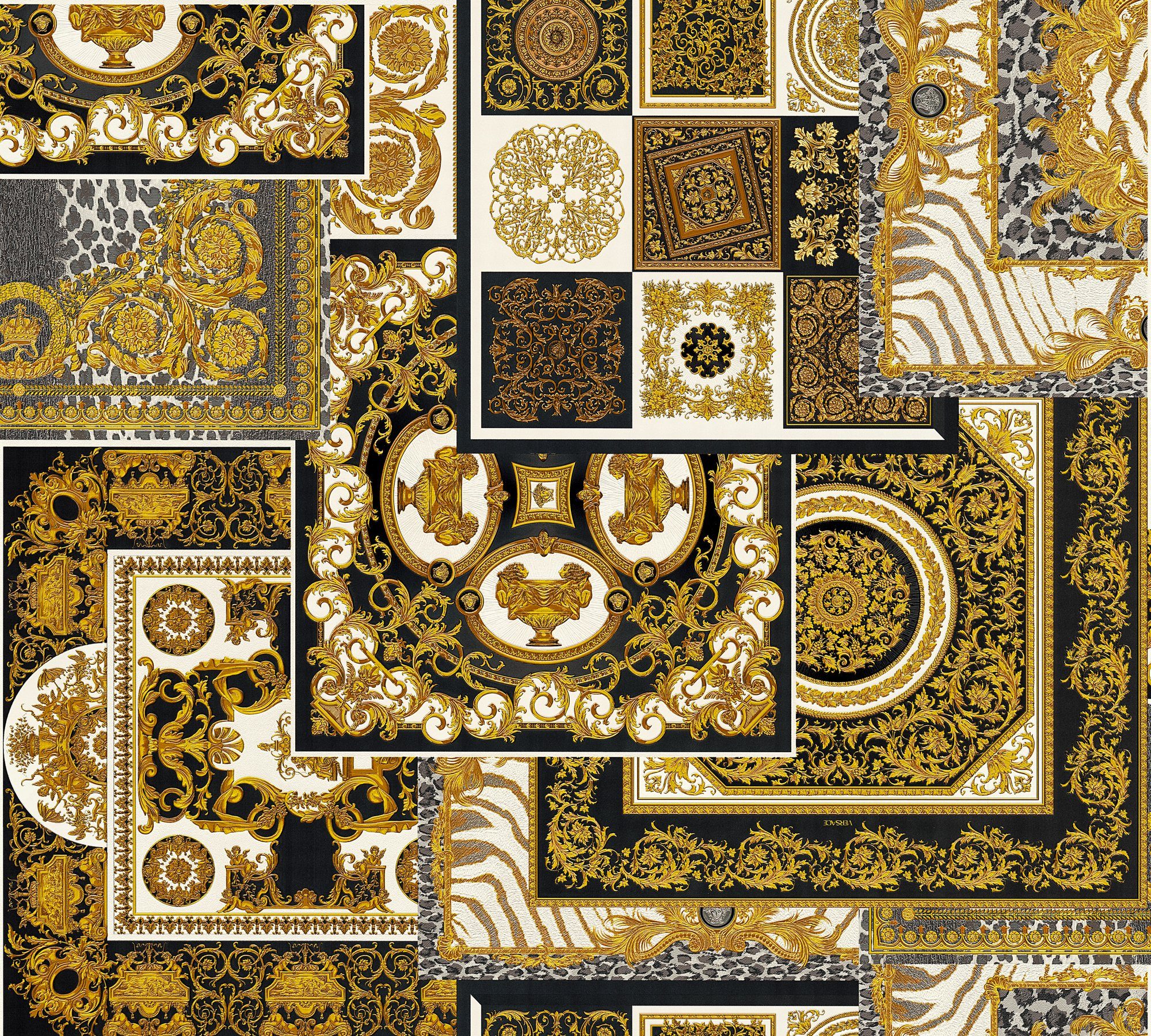 Versace Vliestapete Versace wallpaper Versace 4, Barock Tapete, gold, silber, leicht strukturiert, Muster matt, Hintergrund glänzend