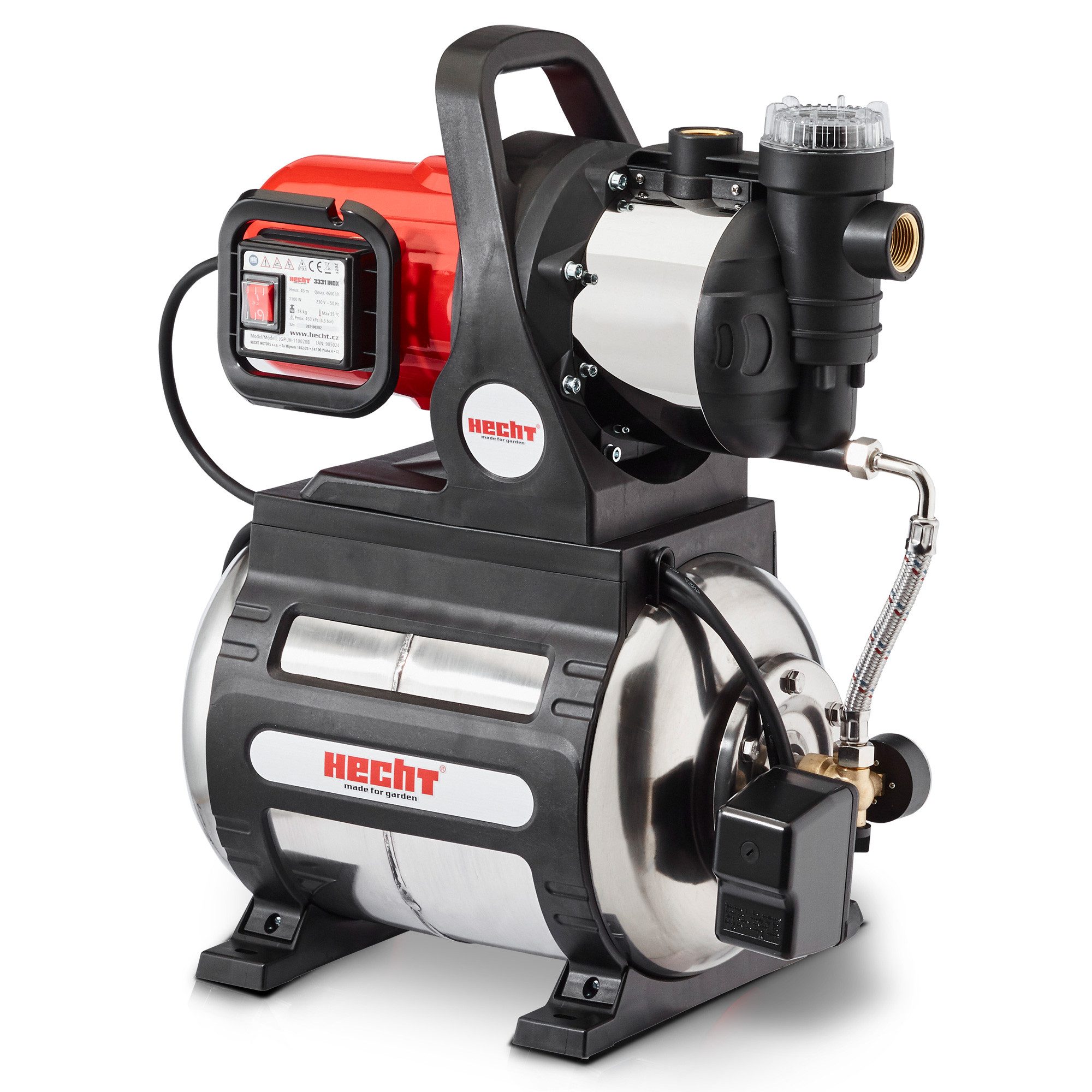 Hecht Hauswasserwerk 3331 mit 4.600 l/h 1100W Edelstahl, Druckschalter, 4,5bar, 45m Förderhöhe