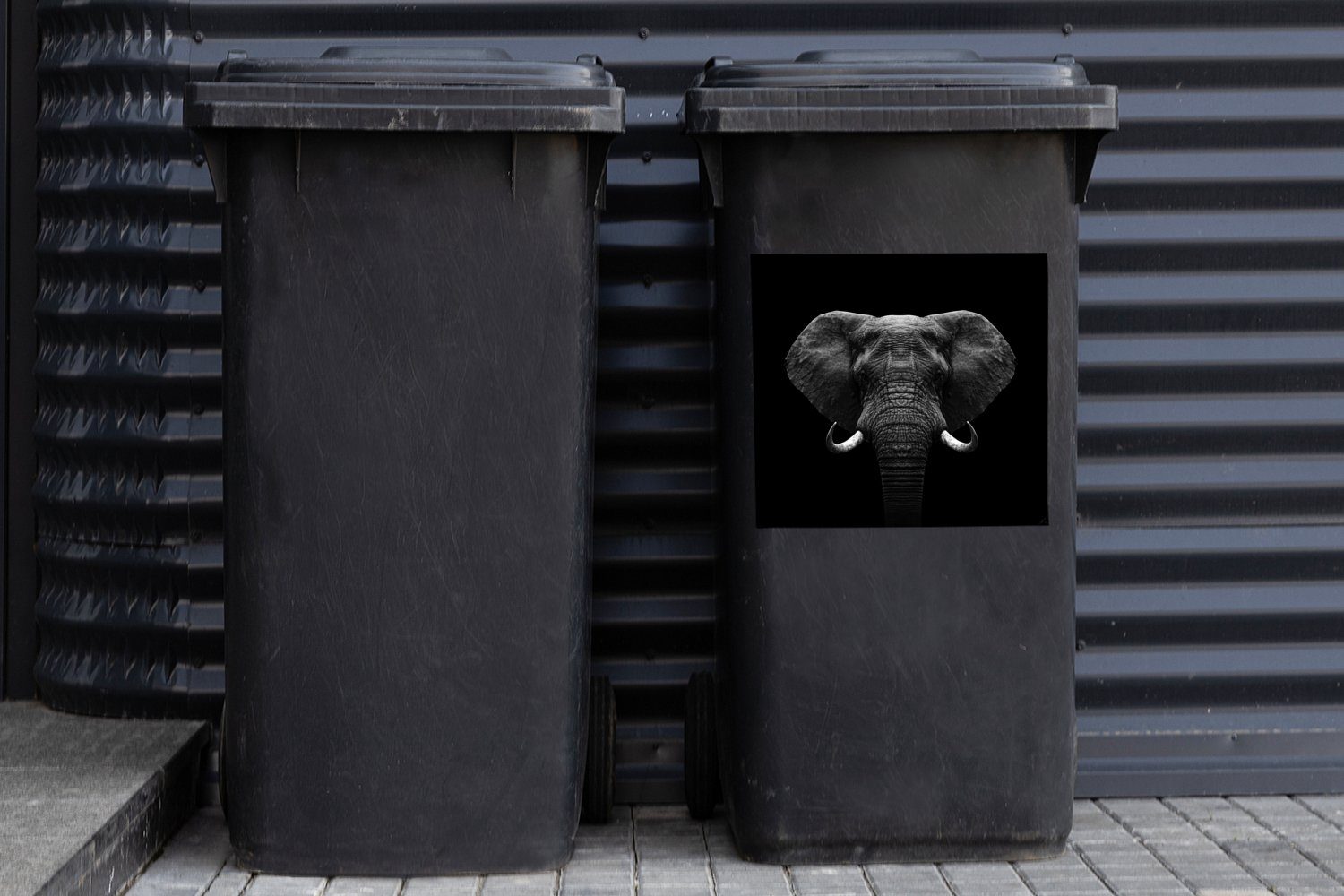 MuchoWow Container, Abfalbehälter Wandsticker Mülleimer-aufkleber, - (1 - Porträt Tiere Mülltonne, - Schwarz - Weiß Sticker, St), Elefant