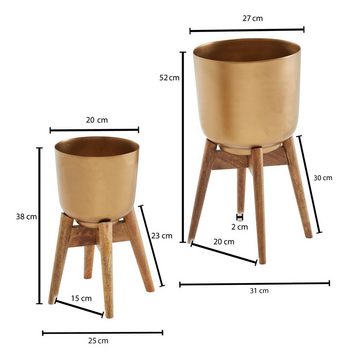 KADIMA DESIGN Blumenständer Alu-Holz Pflanzkübel Set, stilvoll & modern in goldbraun