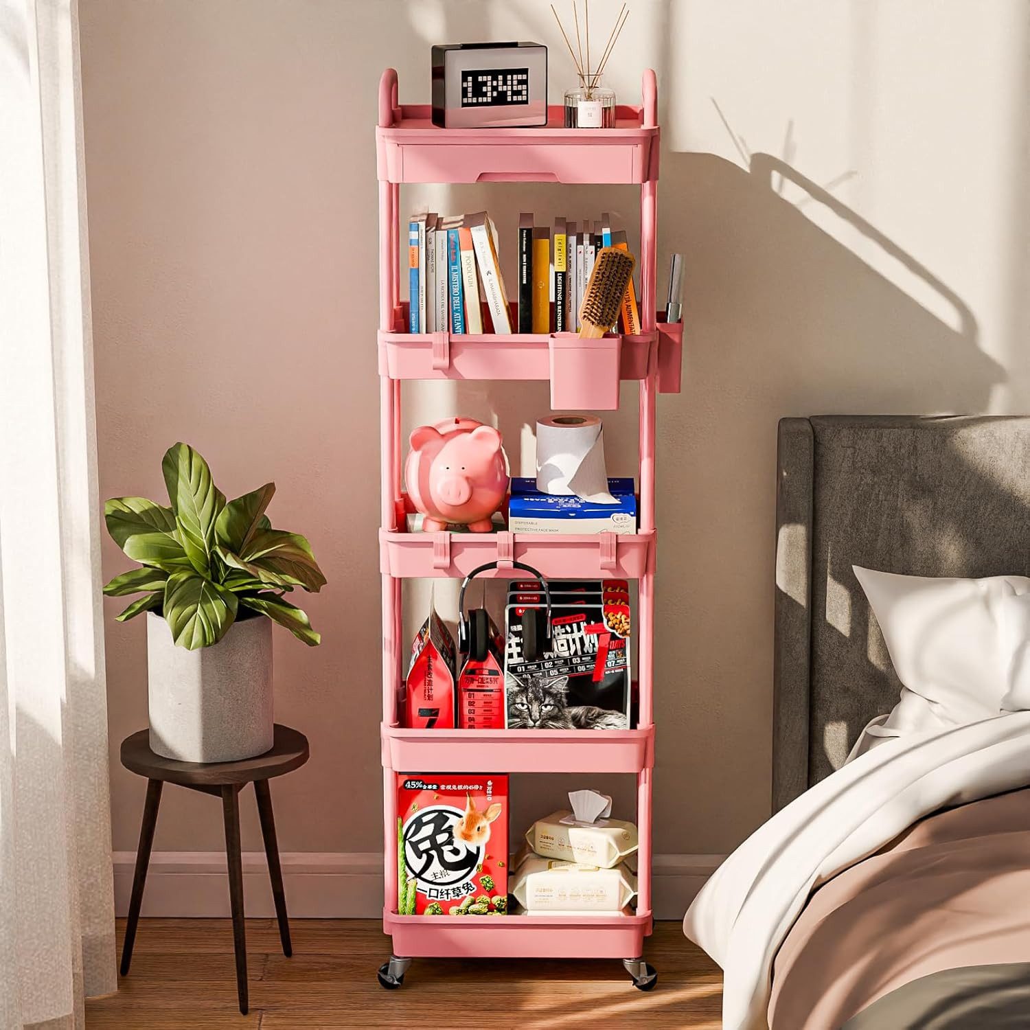 SPACEKEEPER Servierwagen 5-stöckiger Rollwagen mit Schublade – Badorganizer & Küchenorganizer, (1 St), Mobiler Aufbewahrungswagen für enge Nischen, Küche & Wäscherei