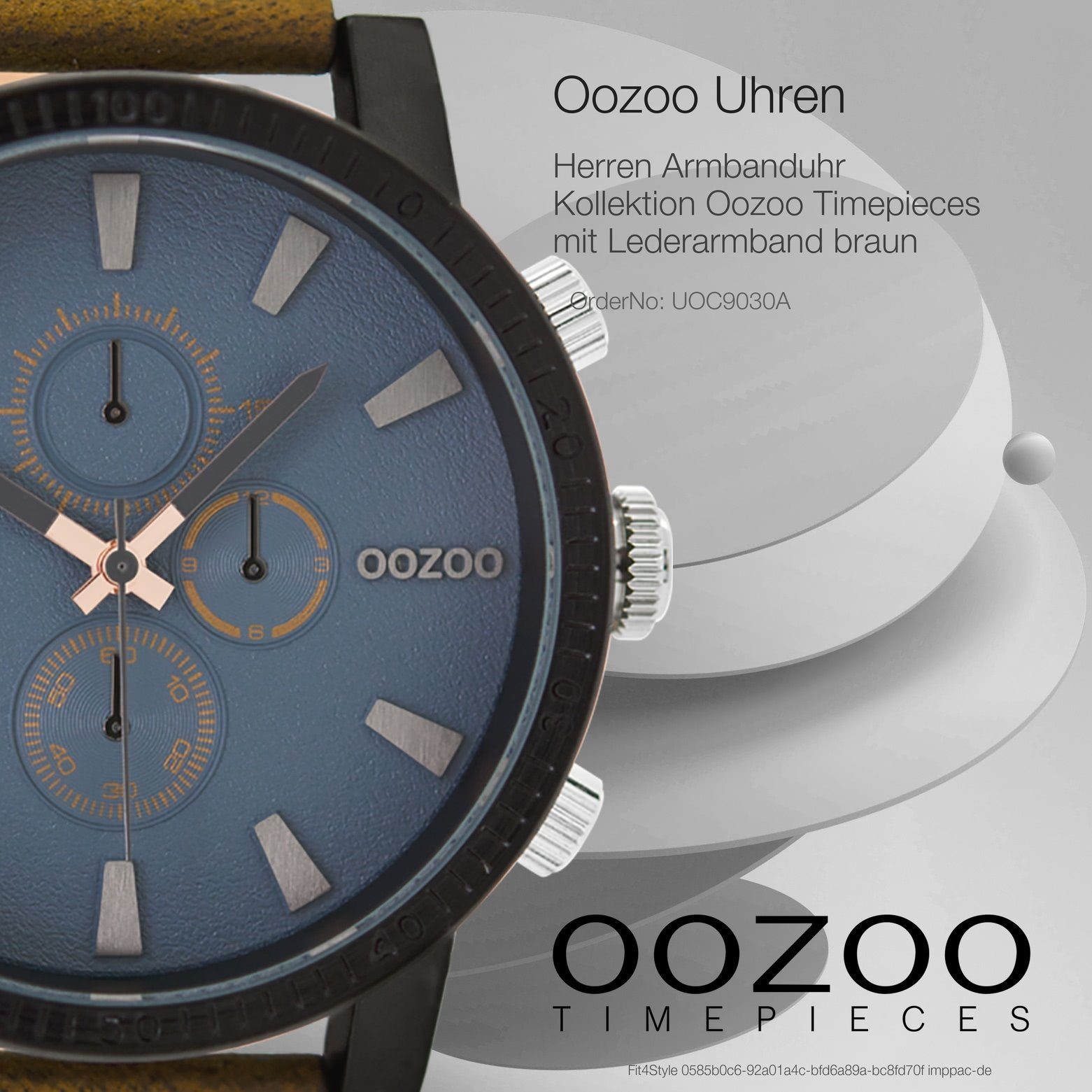 (ca. Herrenuhr Herren braun OOZOO Lederarmband, Quarzuhr groß extra Armbanduhr Oozoo 50mm) Analog, Casual-Style rund,