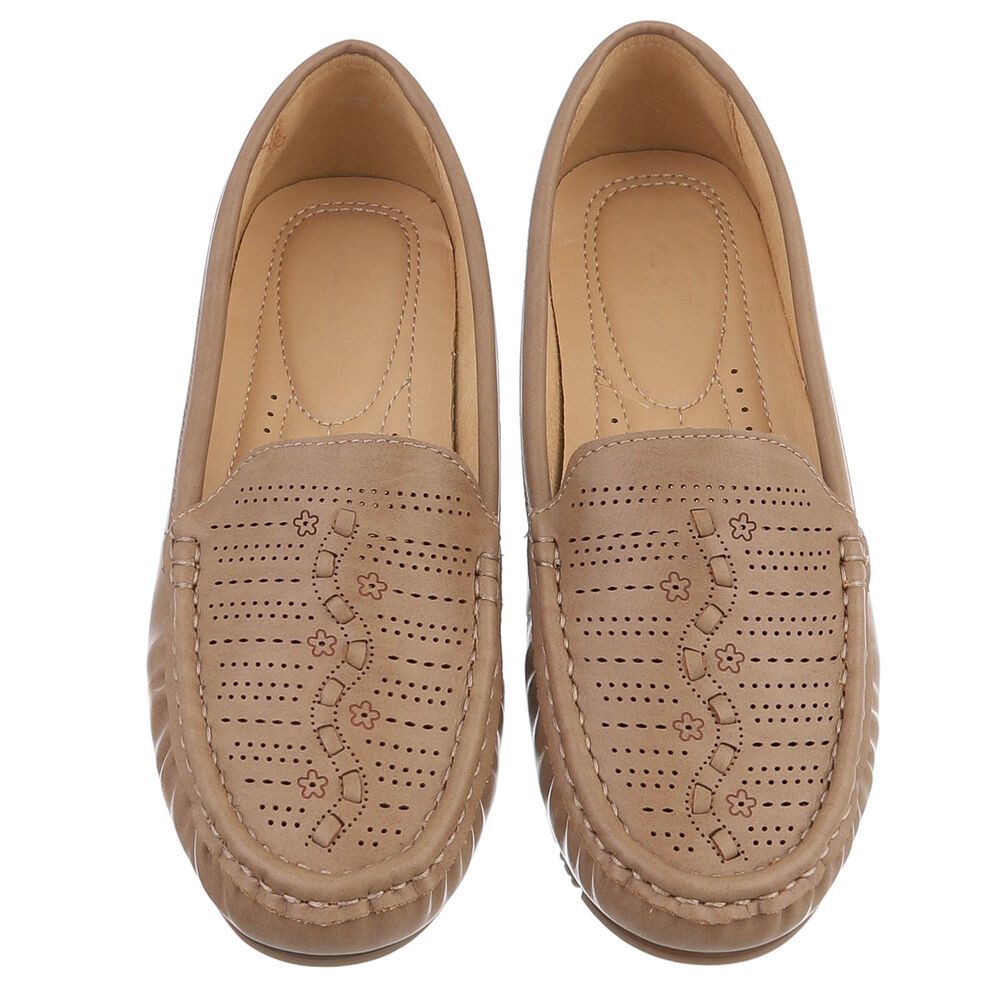 Ital-Design Damen Slipper mit erhöhtem Tragekomfort und Luftdurchlässigkeit Slipper (91512555) Flach Mokassins in Hellbraun – Bild 4 von 5