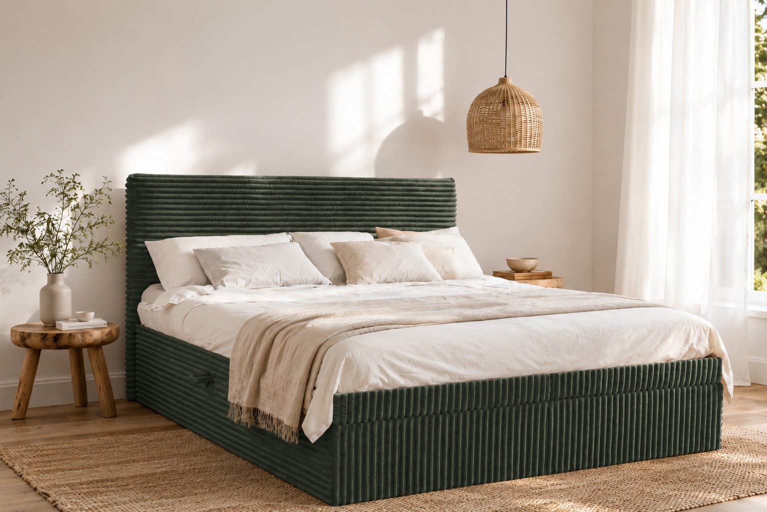 Boxspringbett mit bettkasten und topper TRENTO, ohne Bein stoff Plüsch Cord