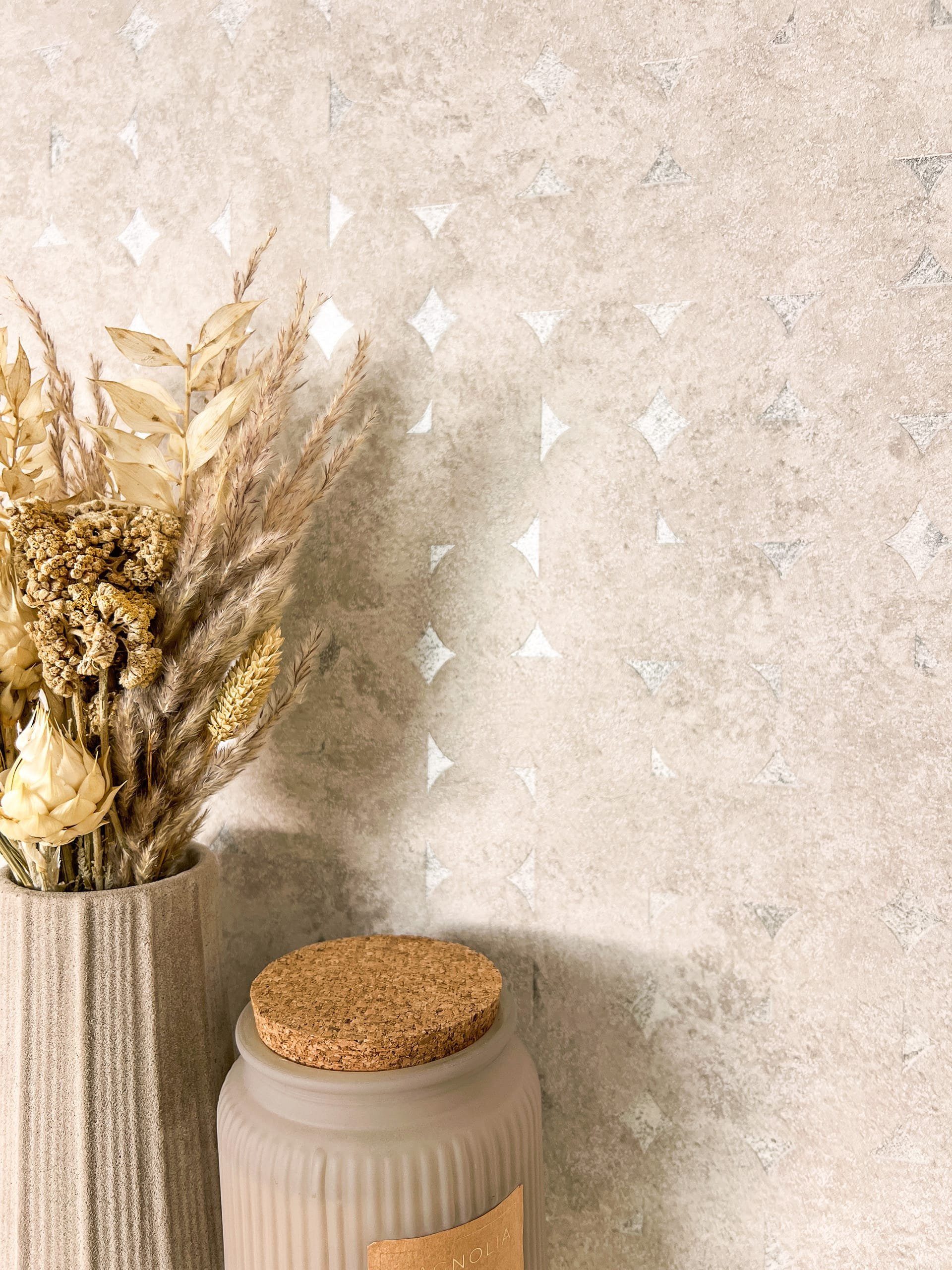 Newroom Vliestapete Saran Beige Tapete Mustertapete Rauten,Used-Look,Struktur, Beige Tapete Modern Rauten