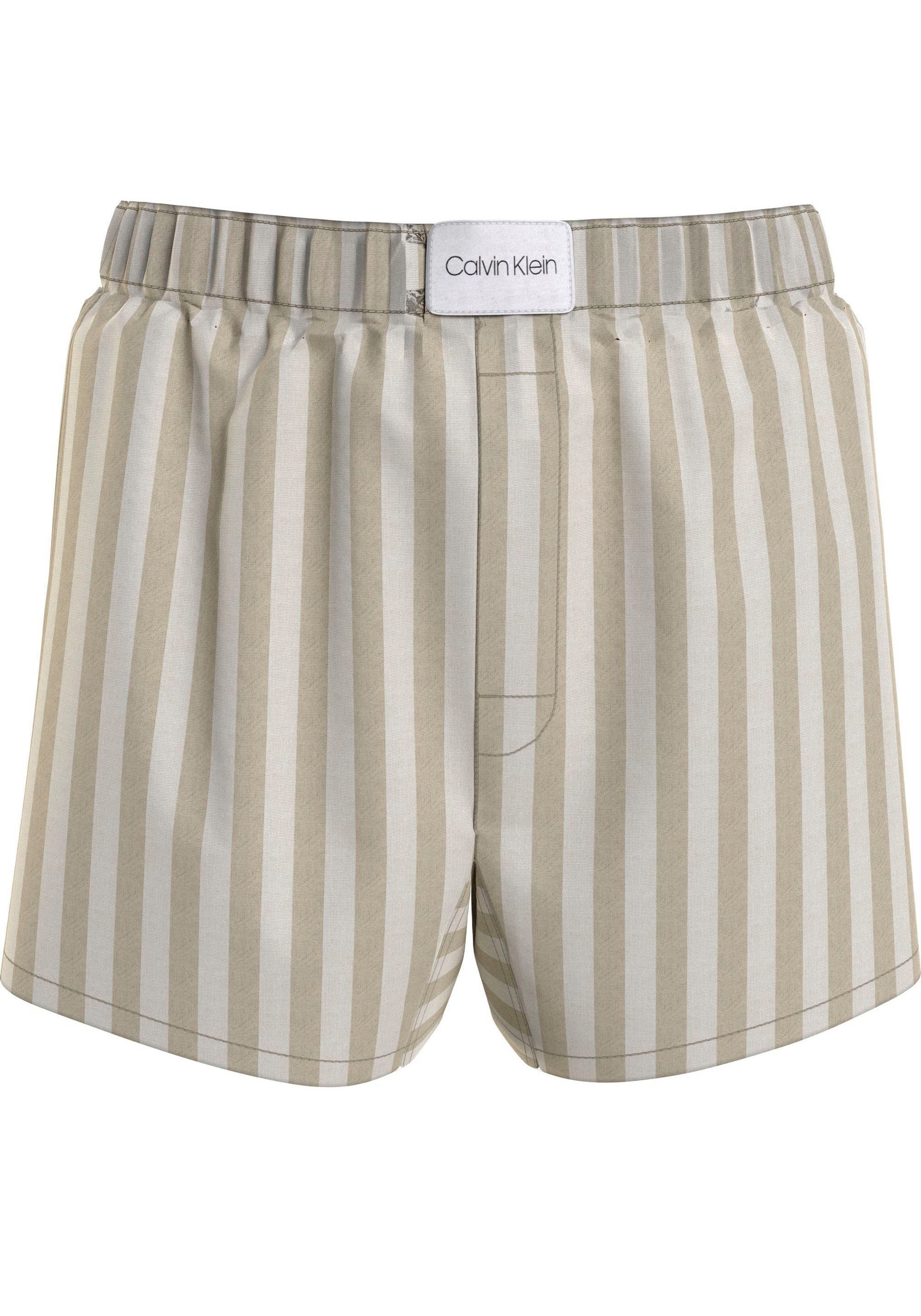 Calvin Klein Underwear Pyjamashorts BOXER SLIM mit Markenlabel auf dem Bund grün gestr