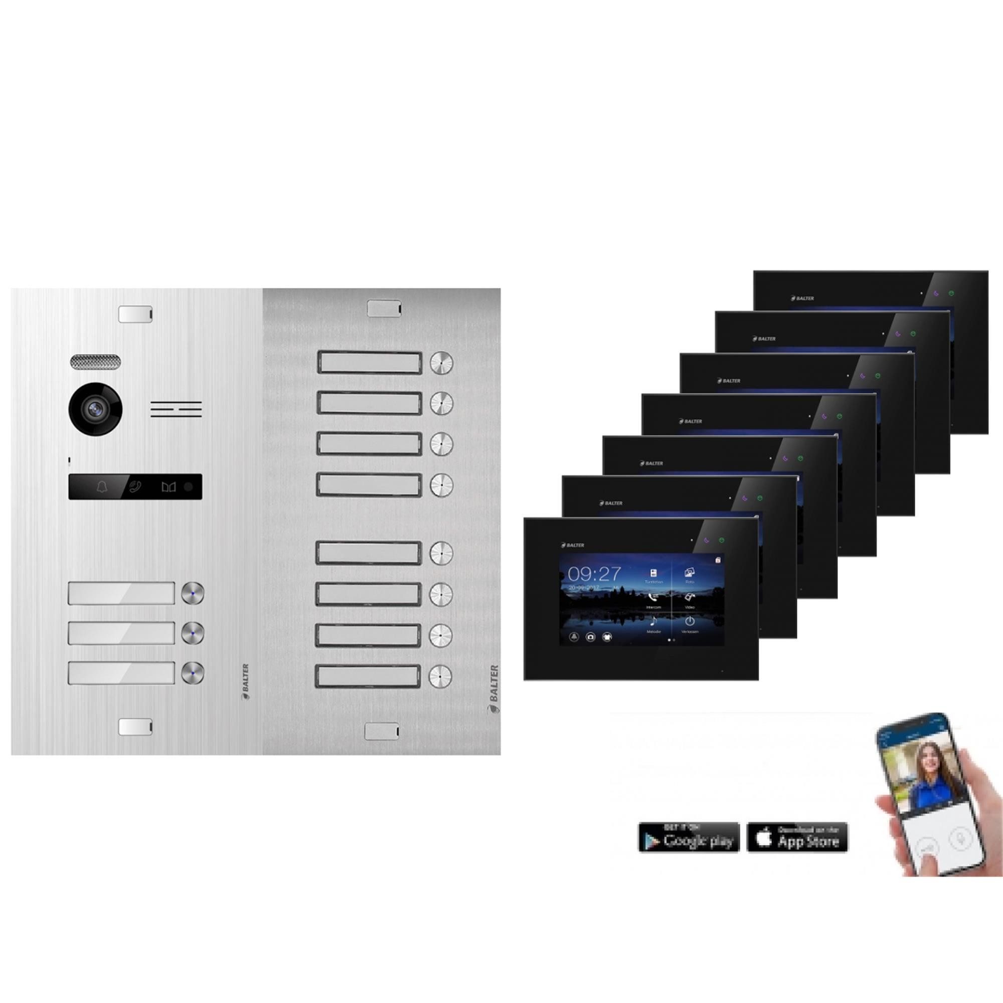 Balter Video-Türsprechanlage BALTER WLAN Türsprechanlage EVO 11-Familienhaus Silber Schwarz (Set, 11-Familienhaus, Komplettset, Analog 150° Kamera, App-Steuerung)