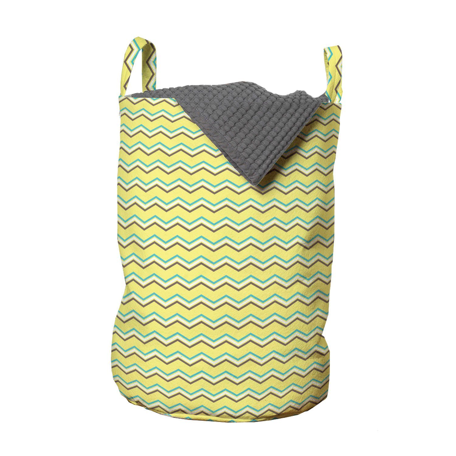Abakuhaus Wäschesäckchen Wäschekorb mit Griffen Kordelzugverschluss für Waschsalons, Yellow Chevron Retro Zigzag