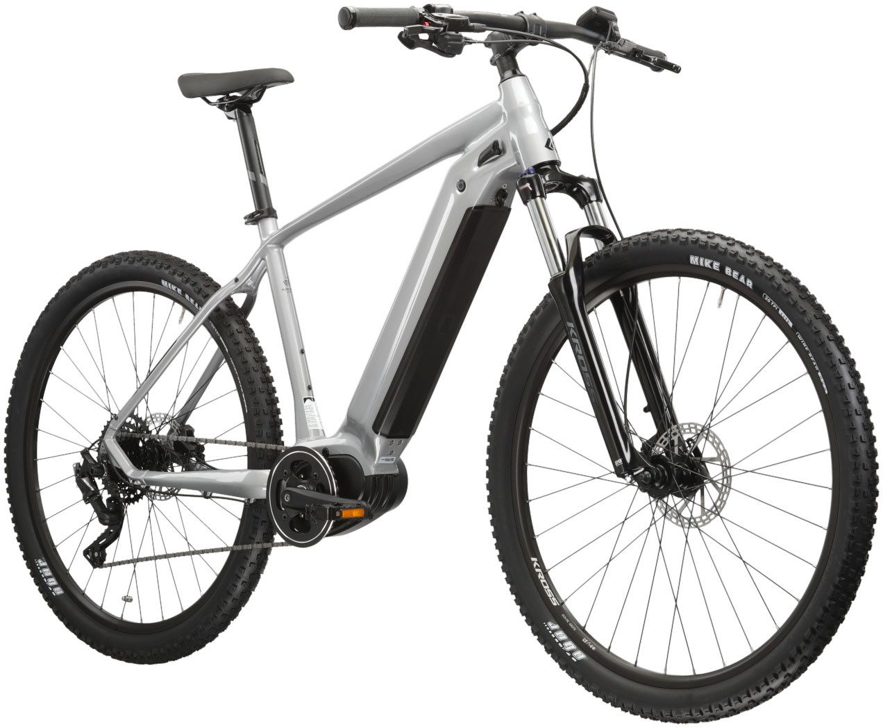 Kross E-Bike Mountainbike E-MTB Hexagon Boost 3.0 29 Zoll silberfarben, 8 Gang microSHIFT ACOLYTE M5185M Schaltwerk, Kettenschaltung, Mittelmotor, 576 Wh, Pedelec, Elektrofahrrad für Damen und Herren, MTB