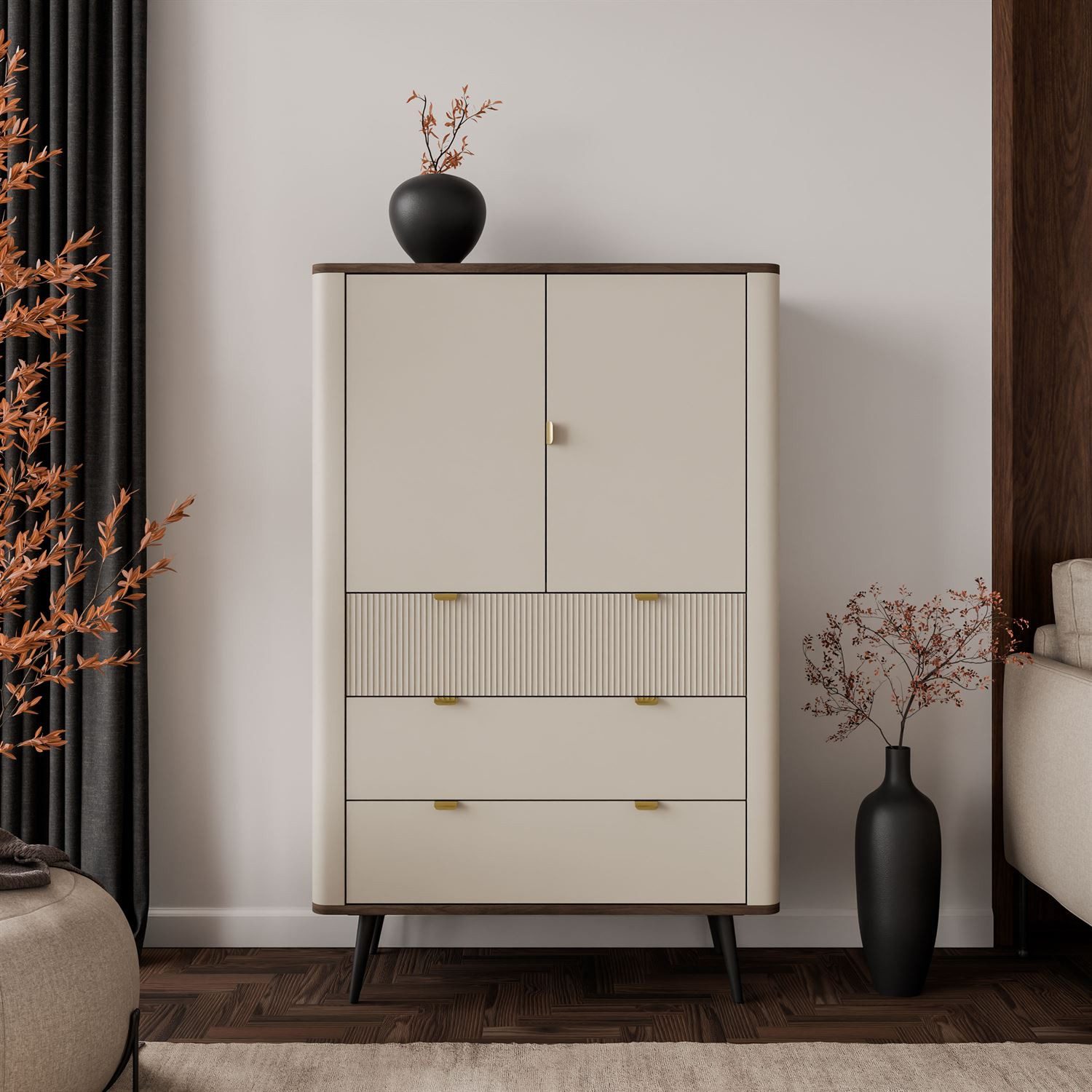 Lookway Kommode mit Schubladen AUTUMN 2D3S mit geriffeltem Front