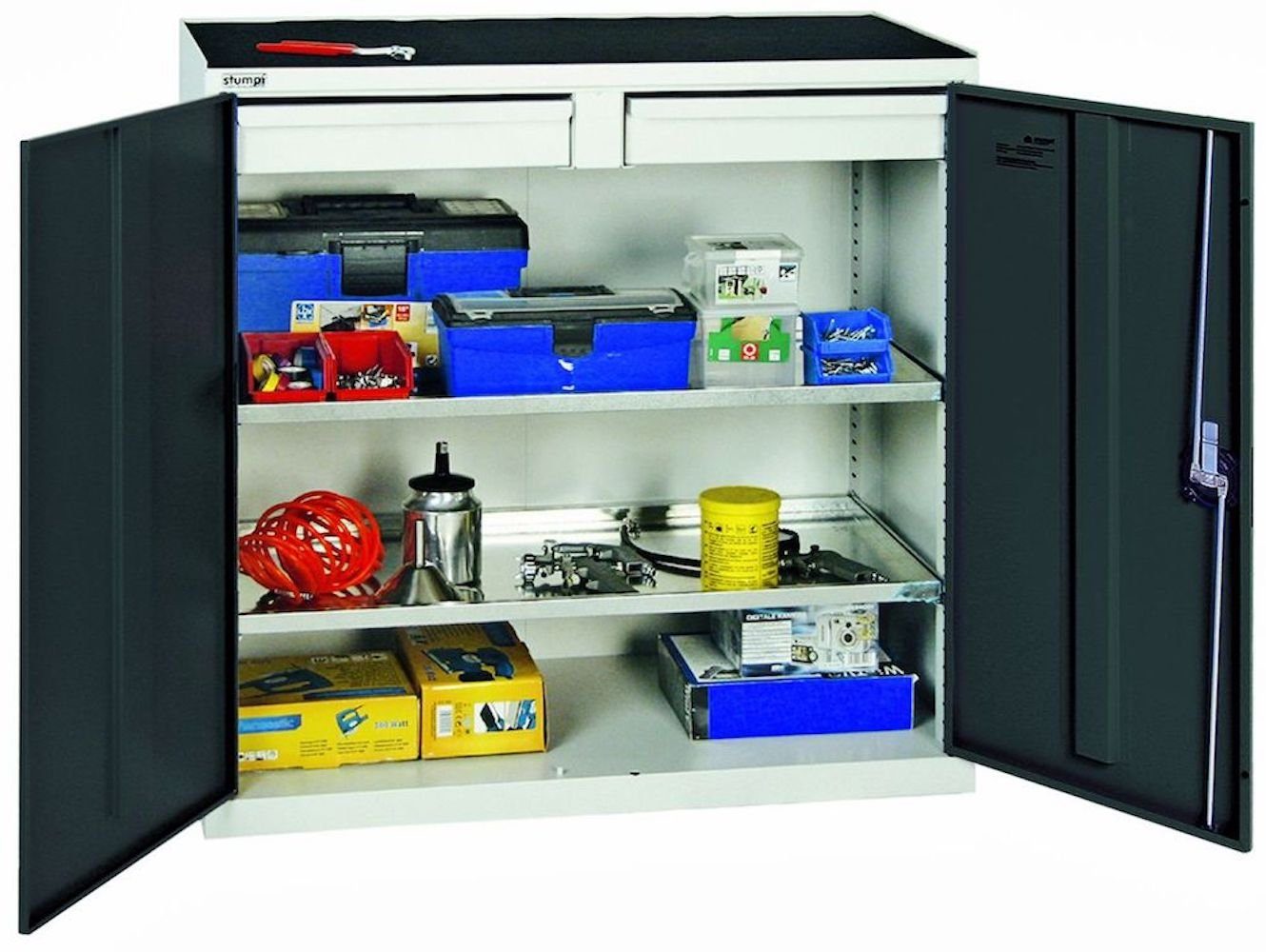 PROREGAL® Werkzeugschrank Werkzeugschrank 2 Türen, HxBxT 100x100x50cm,  Lichtgrau/Lichtgrau