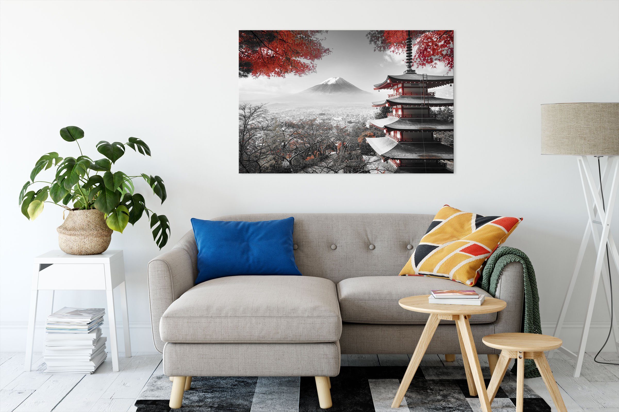 inkl. Tempel im Tempel (1 Leinwandbild Leinwandbild fertig Japanischer Japanischer St), Zackenaufhänger im Pixxprint bespannt, Herbst Herbst,