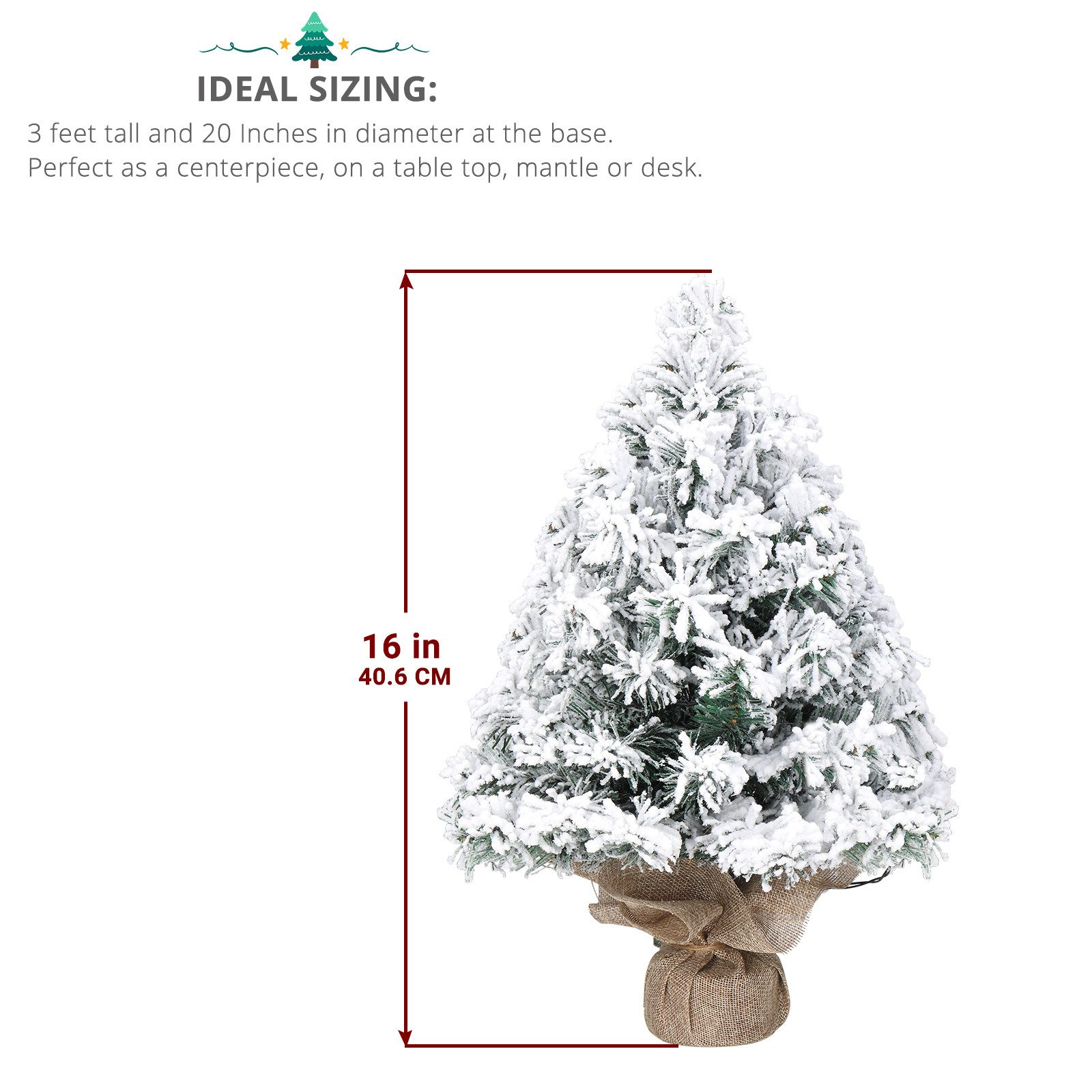 LALAHO Künstlicher Weihnachtsbaum 40cm Tisch-Weihnachtsbaum mit 30 warmweißen LEDs, Mini Künstlicher Tannenbaum 50 Zweige mit Schnee und Ornamenten