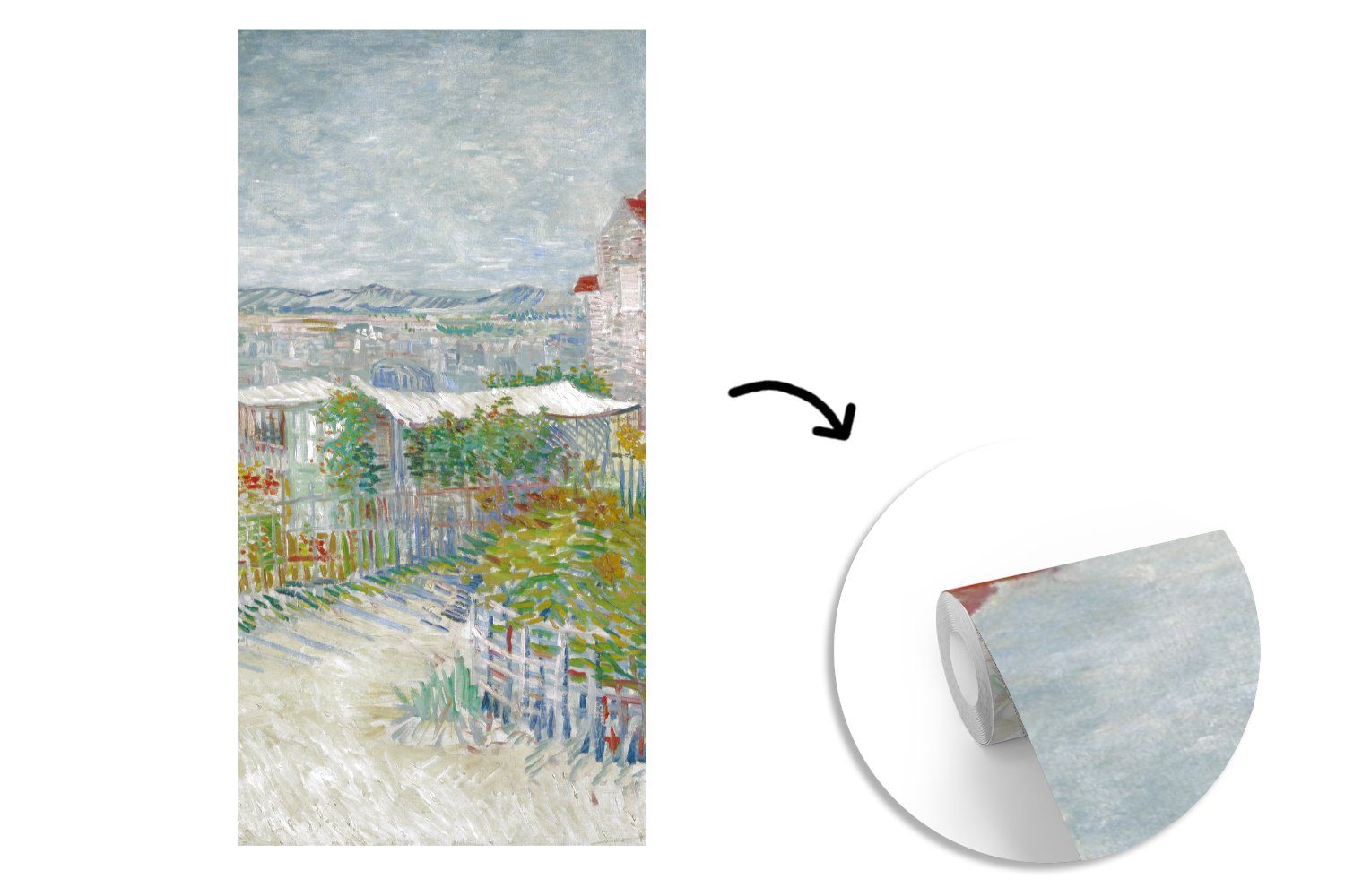 MuchoWow Fototapete Gogh, für Wohnzimmer bedruckt, Galette Vincent Matt, Fototapete Mühle St), von hinter (2 Vliestapete Montmartre: Schlafzimmer der van Küche, 