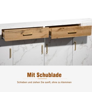 Merax Sideboard, Holz, Highboard, Anrichte, Kommode Marmoroptik, B: 208cm