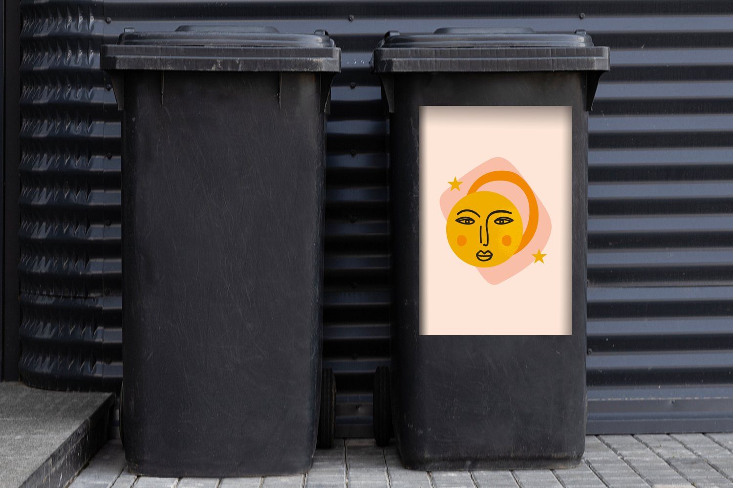 Sterne Sticker, Sonne MuchoWow - Gesicht - Abfalbehälter Mülltonne, Mülleimer-aufkleber, (1 Wandsticker Container, Abstrakt - St),