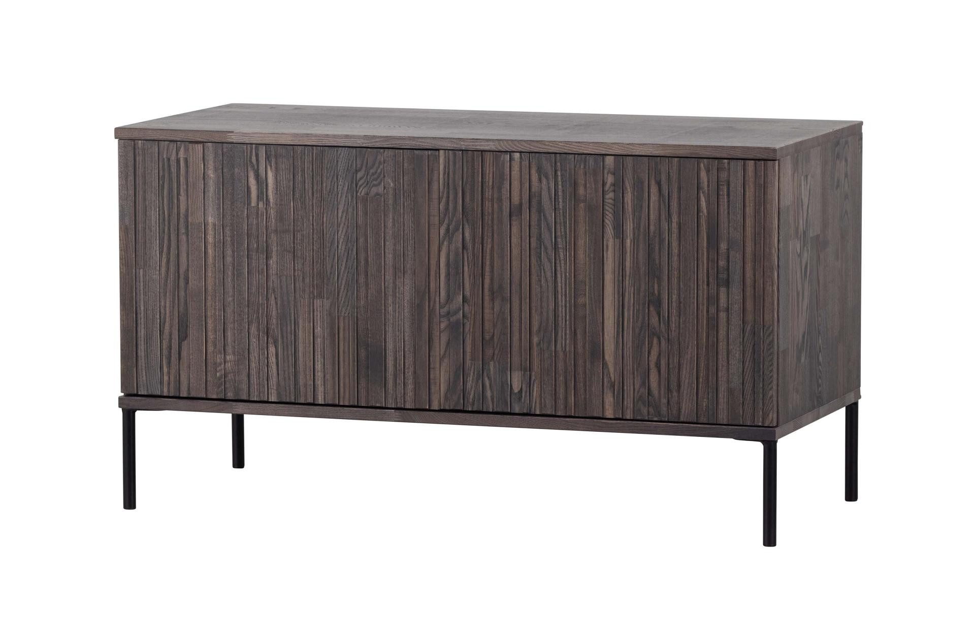 WOOOD TV-Board Gravure aus Eschenholz 100 cm, Espresso, Push-to-Open-System