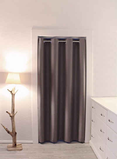 Türvorhang »Thermo Türvorhang mit Stange silber 55-90 cm«, tinycurtains, Ösen, abdunkelnd, ohne Bohren, blickdicht, abdunkelnd, Türvorhang mit Klemmstange