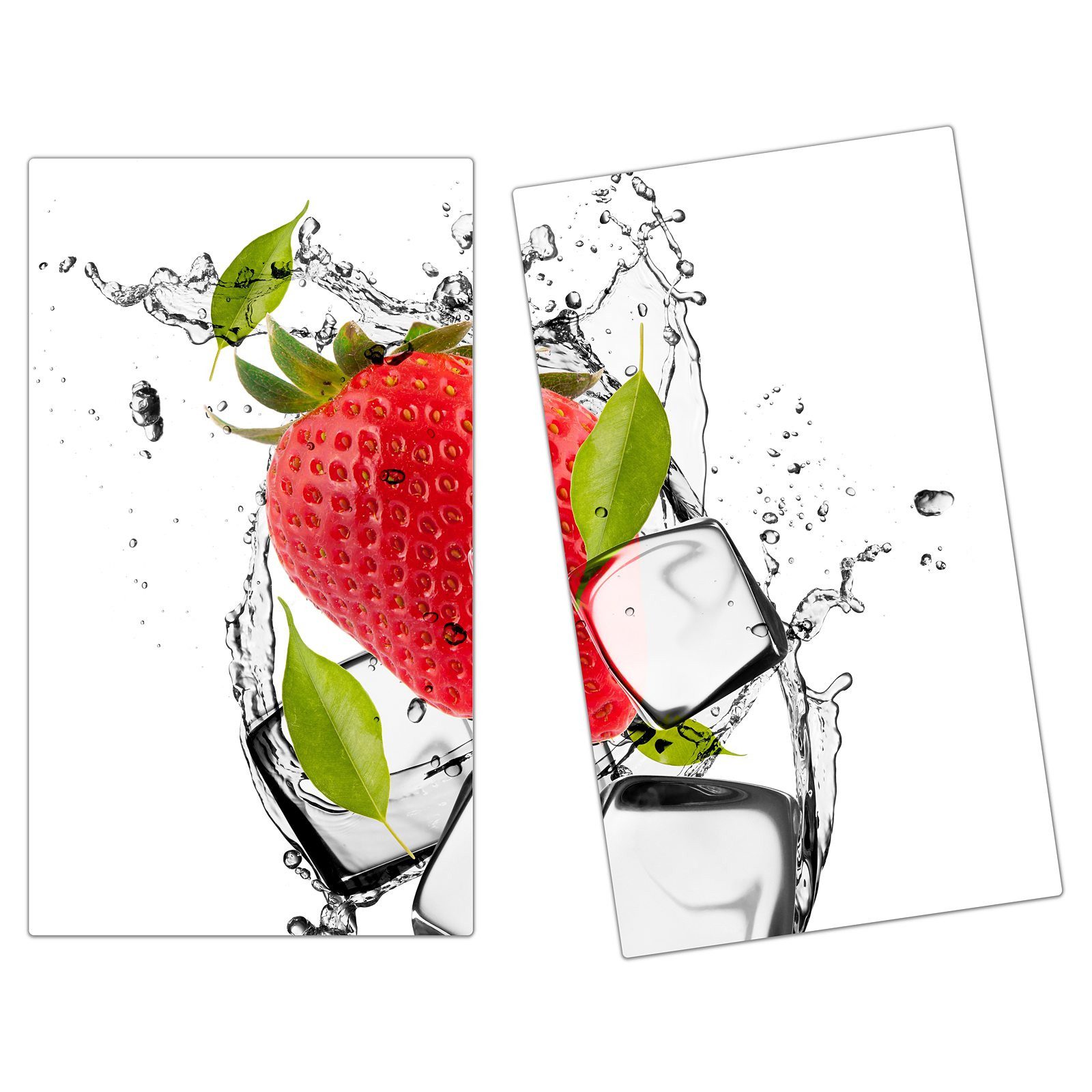 Primedeco Herd-Abdeckplatte Herdabdeckplatte Spritzschutz aus Glas Erdbeere im Wassersplash, Glas, (2 tlg)