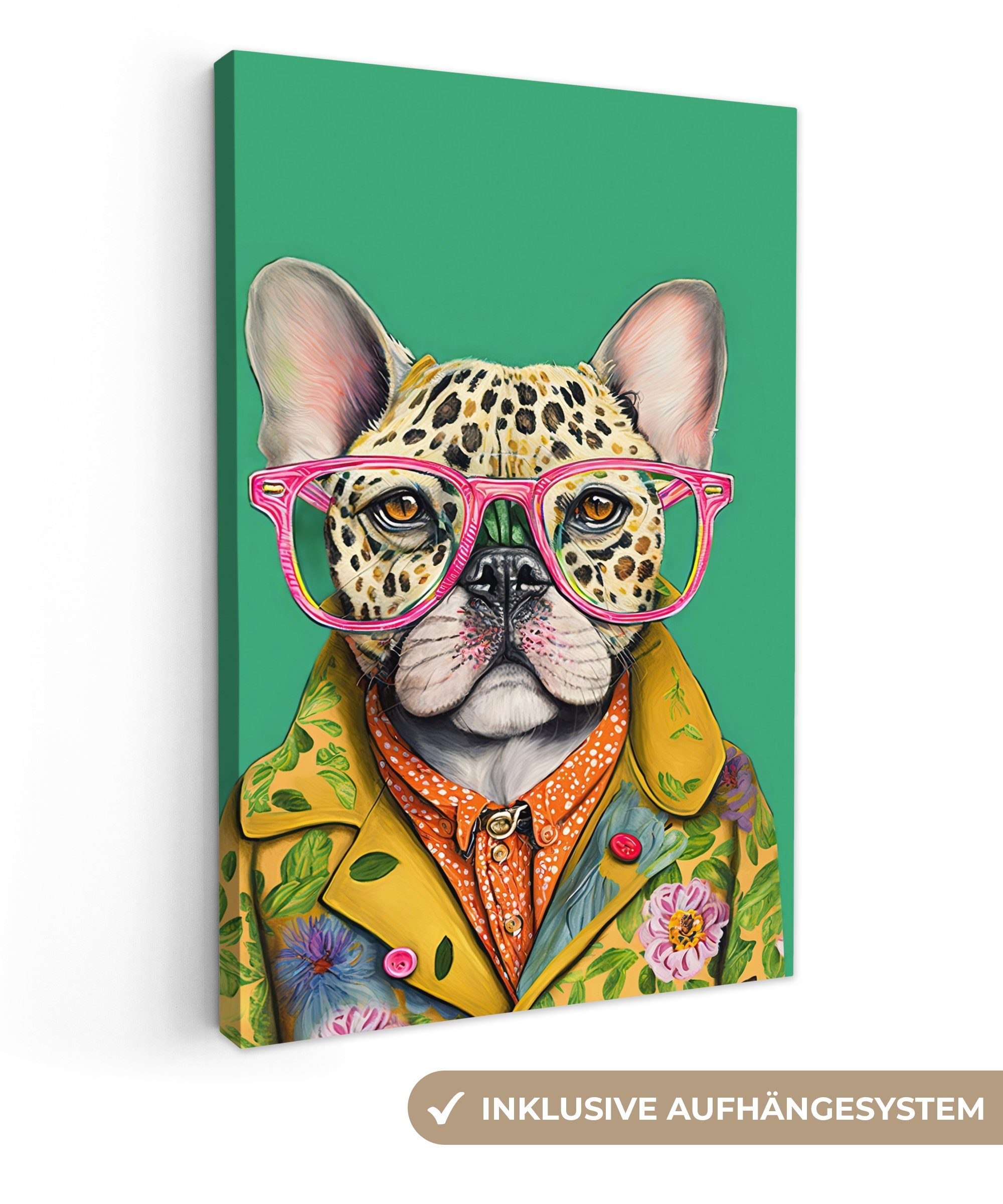 OneMillionCanvasses® Leinwandbild Bulldogge - Brille - günstig online kaufen