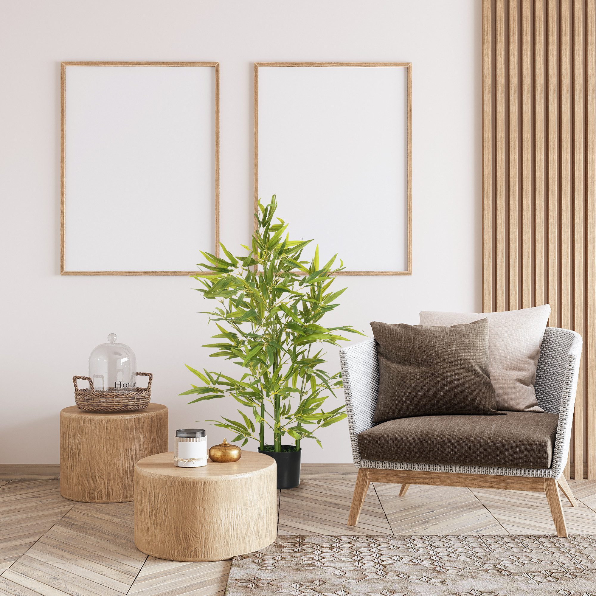 Kunstpflanze Künstliche Pflanzen wie echt, Kunstbambus im Topf Bambus, HOMCOM, Höhe 90 cm, Deko für Wohnzimmer, Schlafzimmer, Garten