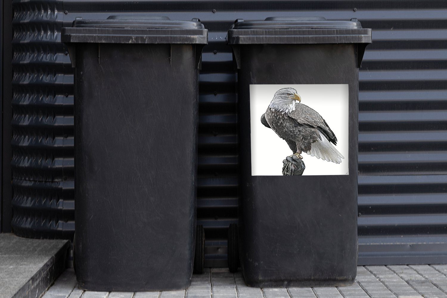 Schnabel Weißkopfseeadlers Container, Wandsticker Illustration Mülltonne, Sticker, St), Abfalbehälter gelbem MuchoWow (1 eines mit Mülleimer-aufkleber,