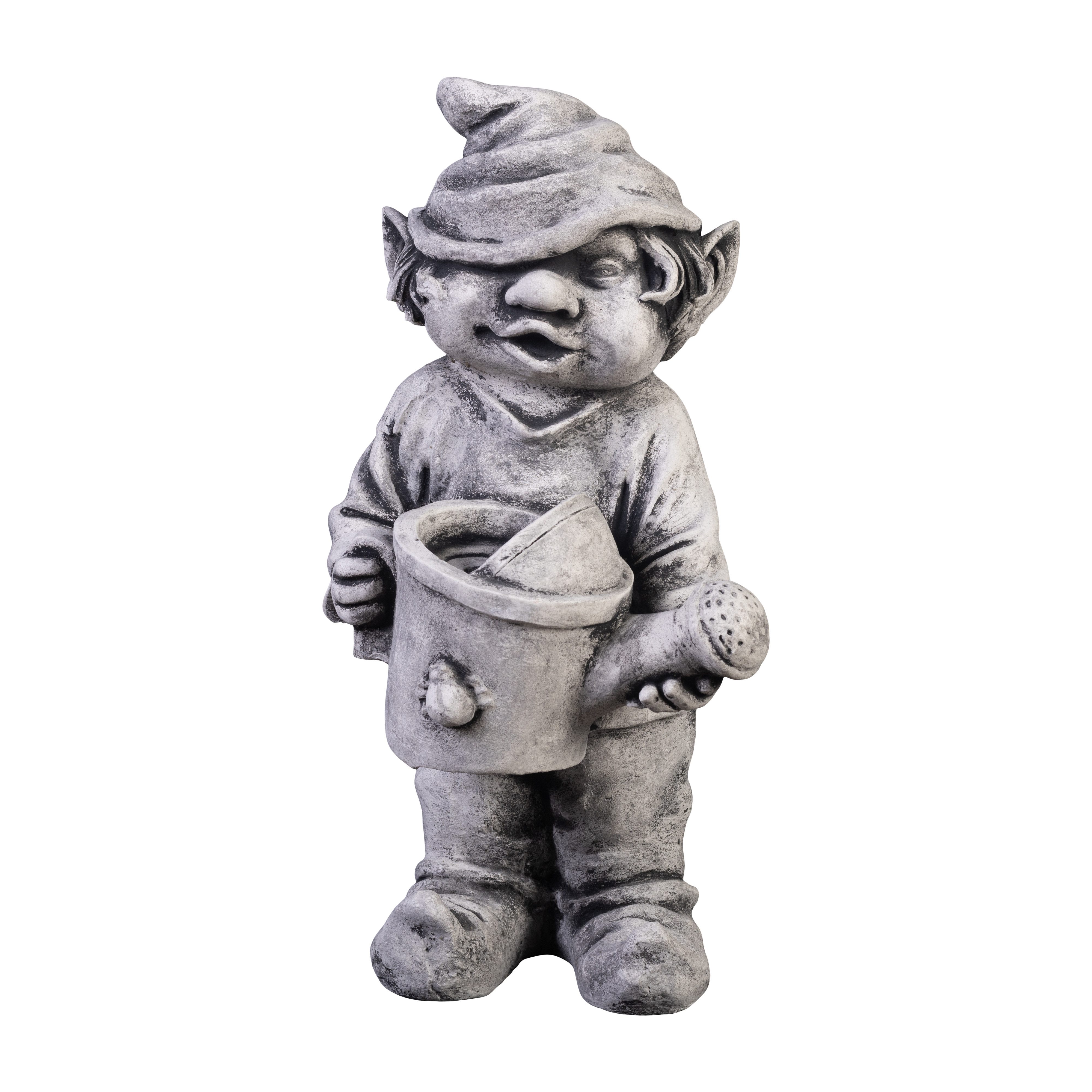 gartendekoparadies.de Gartenfigur Gnom Blumenfreund, Steinfigur, H. 40 cm, 10 kg, Frostsicher