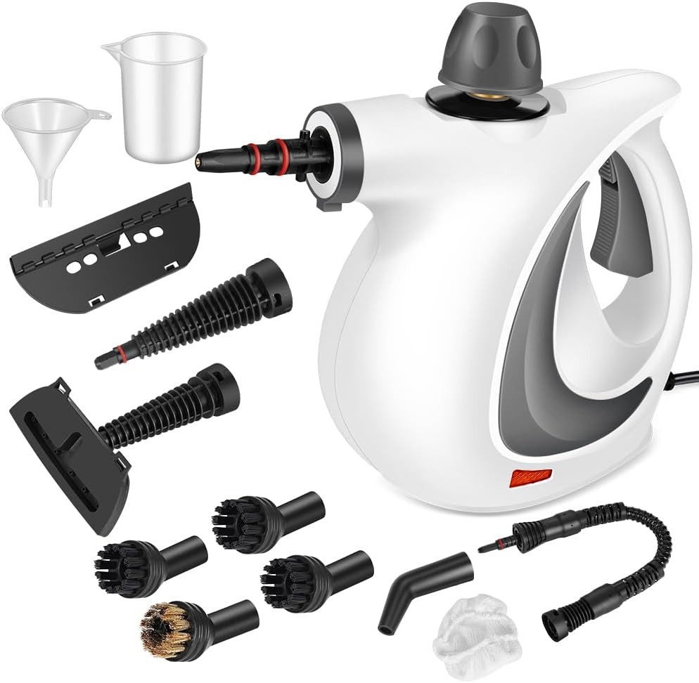 Blossom Handdampfreiniger Dampfreiniger 350ml Mehrzweckdampfreiniger mit 12-teiligem Zubehör, 1050 W, für den Heimgebrauch,Reinigung von Böden,Fliesen,Fenstern,Sofas (weiß)