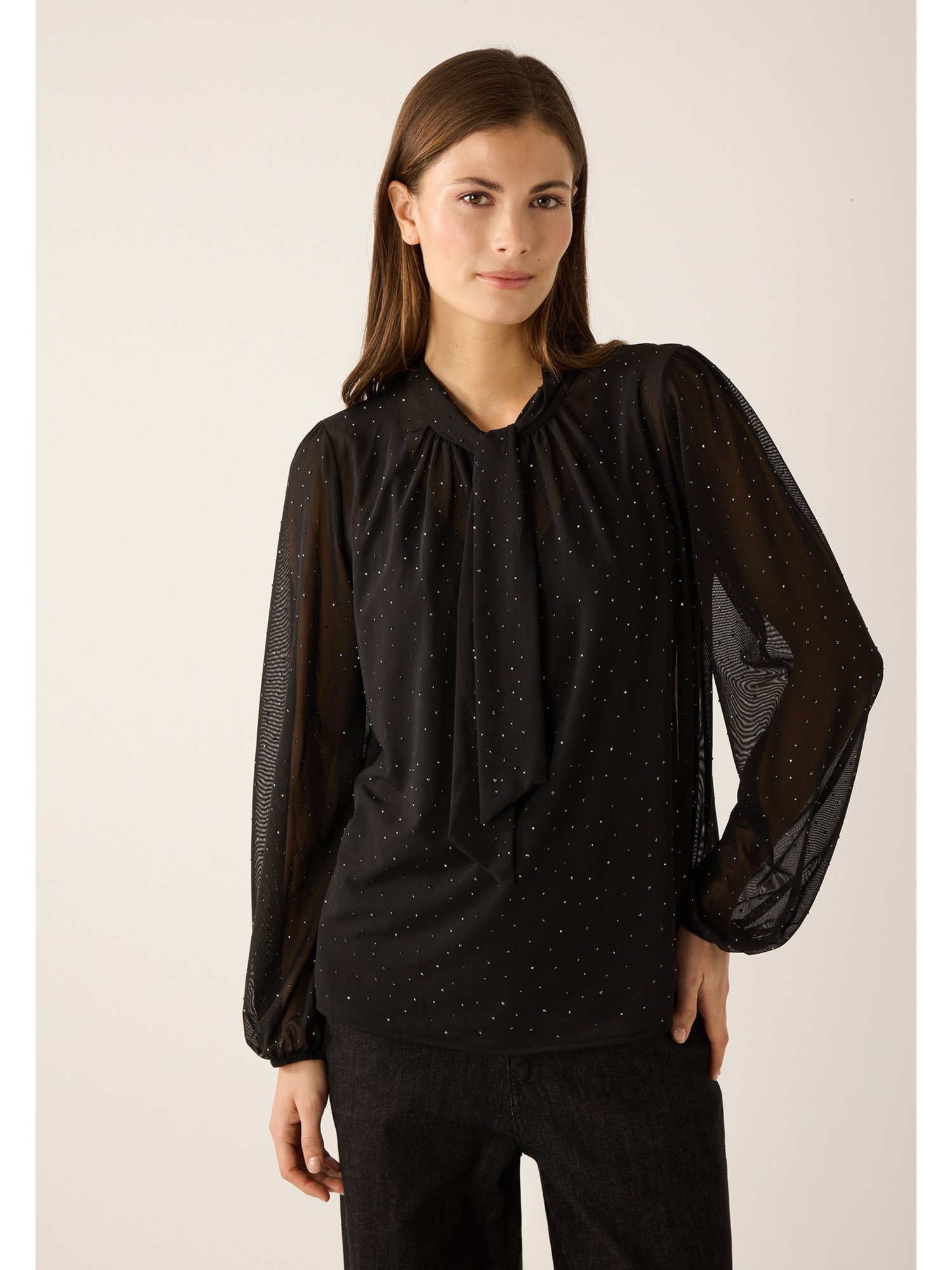 MORE&MORE Langarmbluse elegante Langarmbluse, Gitzersteine