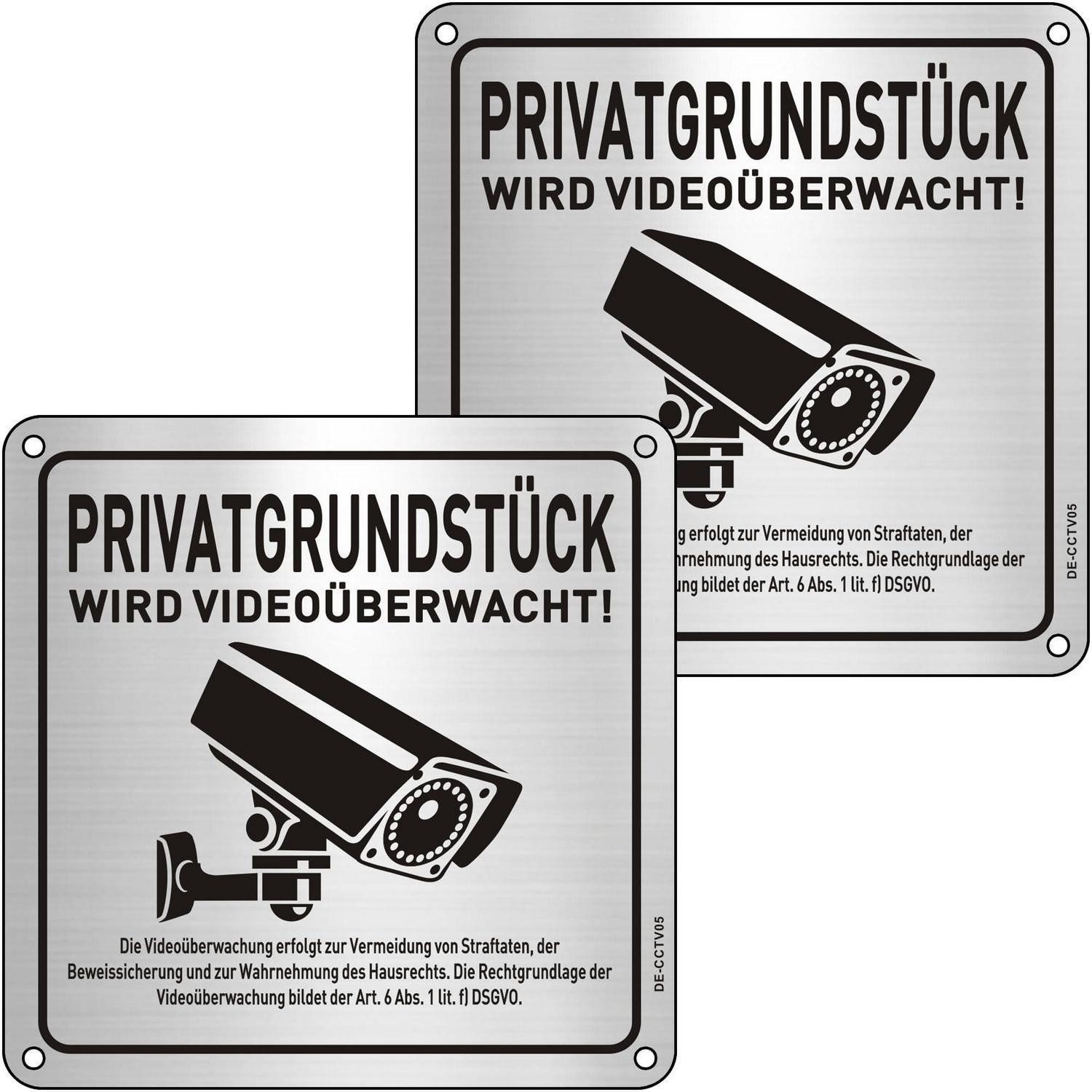 LuxusKollektion Metallschild Videoüberwachung Schild 15x15cm, (2 St)