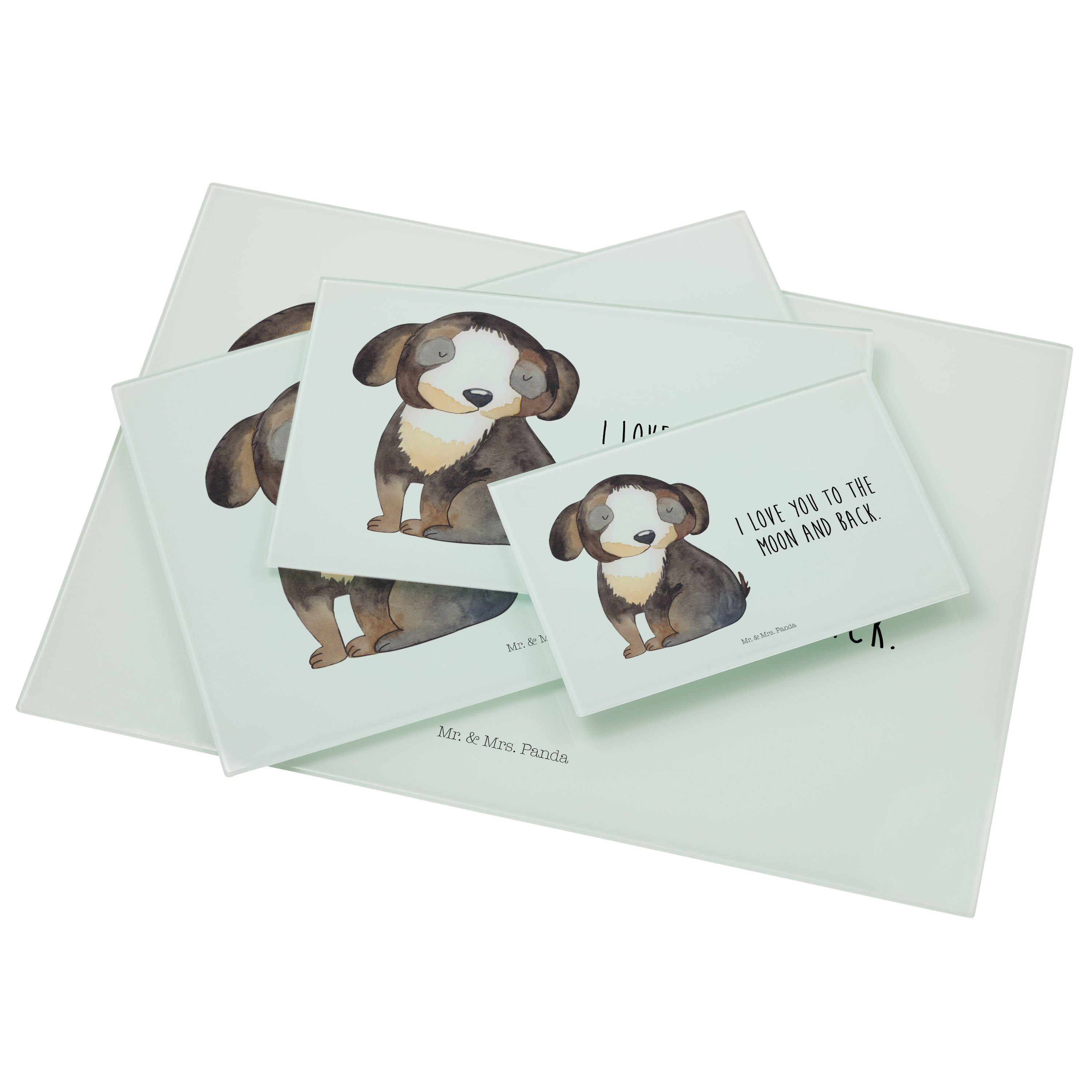 Mr. & Mrs. Panda Glas, Weiß Sprüche, Glasschneidebrett, - entspannt (1-St) Schneid, Servierbrett Hund Premium - Geschenk