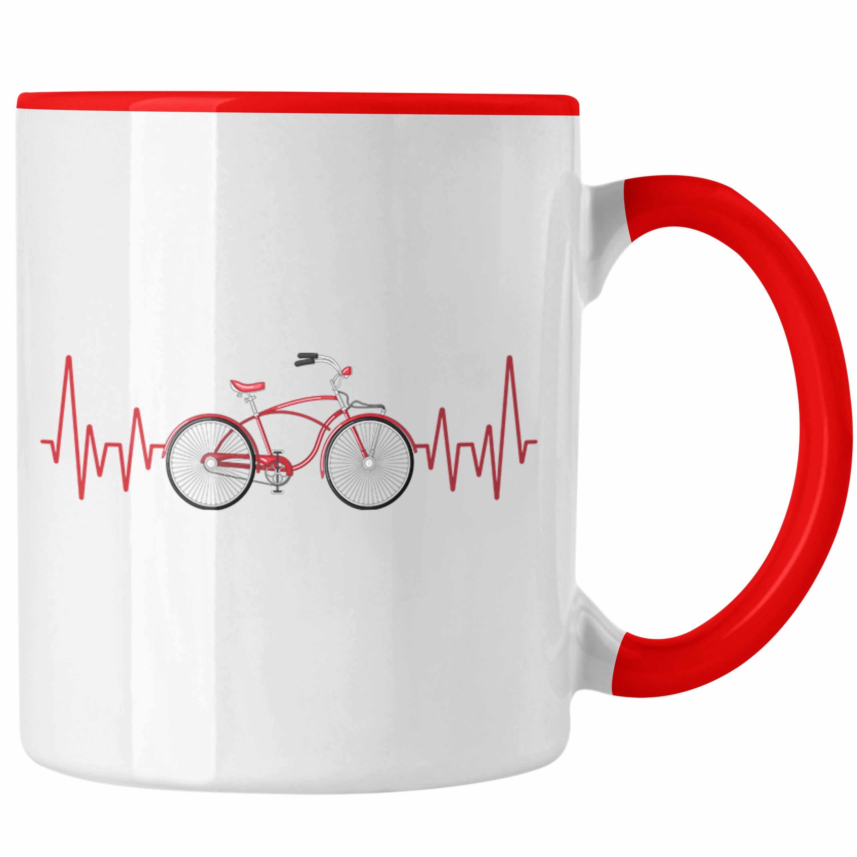 Trendation Tasse Trendation - Fahrrad Herzschlag Tasse Geschenk für Radfahrer Umwelt Ho Rot
