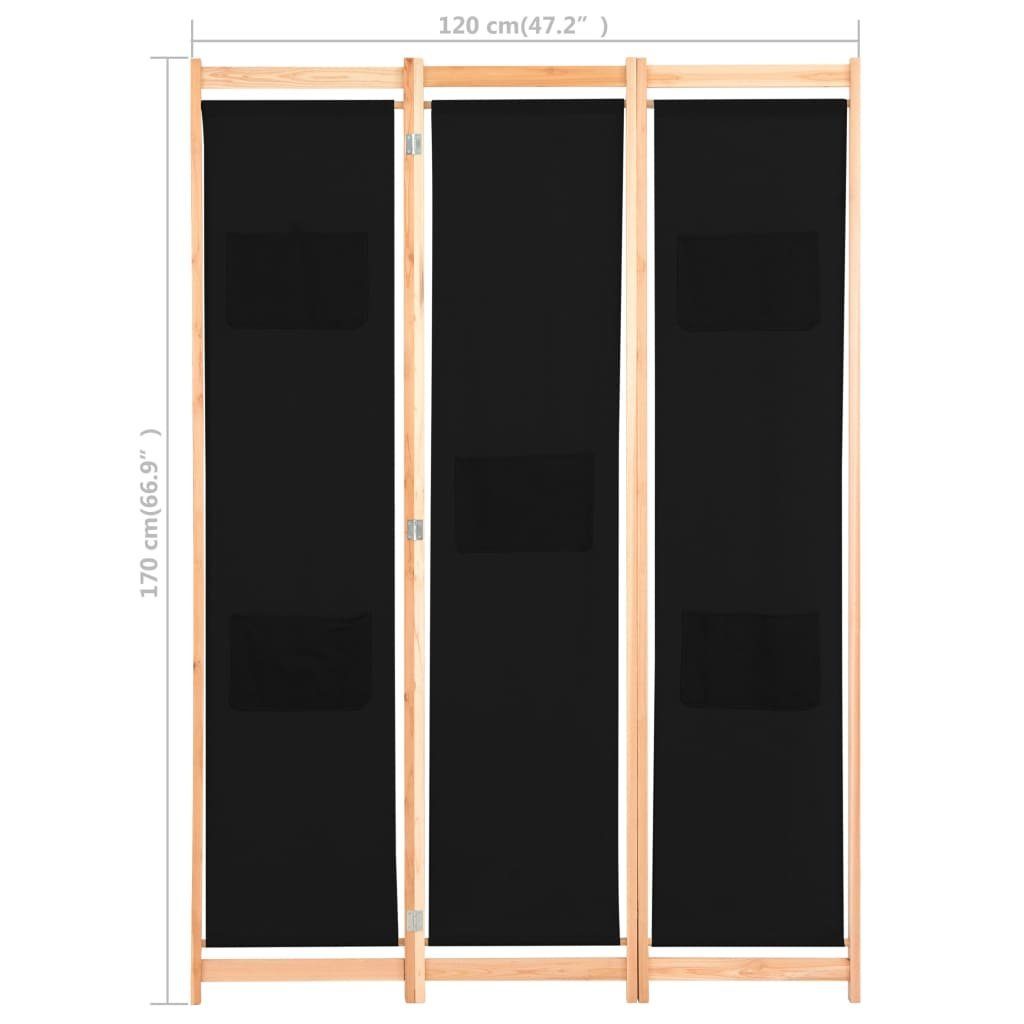 furnicato Raumteiler 3-teiliger Schwarz 120 x Stoff x cm 4 170
