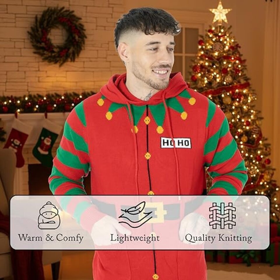 Montegoni Kapuzenpullover Herren Jungen Weihnachtspullover Kapuzenpullover Unisex Elf Hoho Zuckerstange 3D Strickpullover