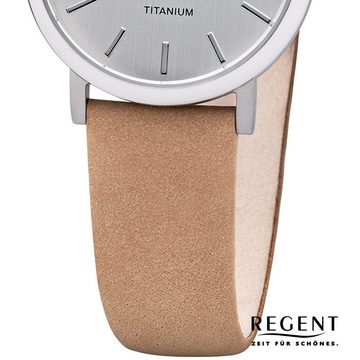 Regent Quarzuhr Regent Damen Uhr F-1223 Leder Quarz, Damen Armbanduhr rund, klein (ca. 27mm), Lederarmband