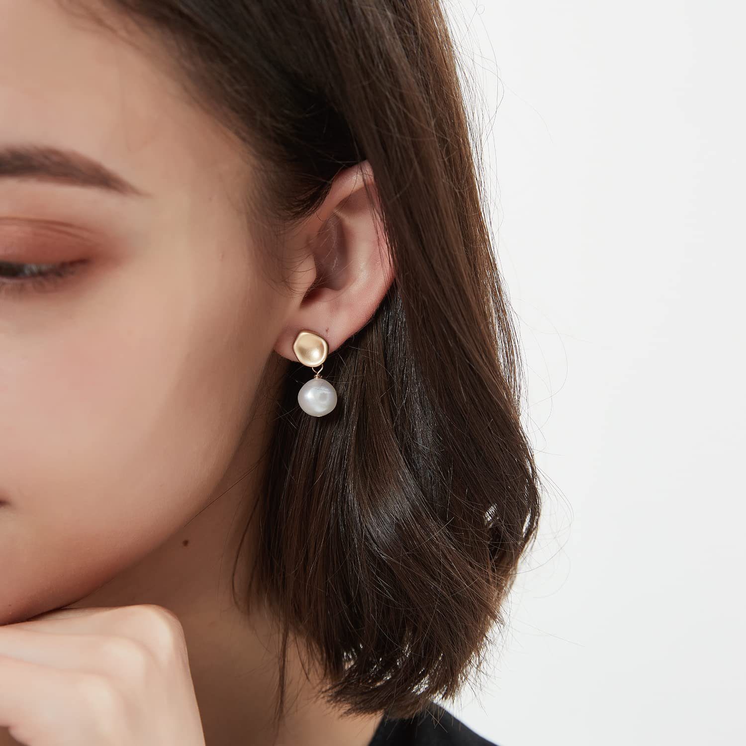 Paar 14K POCHUMIDUU Tropfen Ohrringe), vergoldete moderne (2-tlg., Ohrhänger Süßwasserperlen Hochzeits-Ohrringe Natürliche Ohrringe Gold Perle