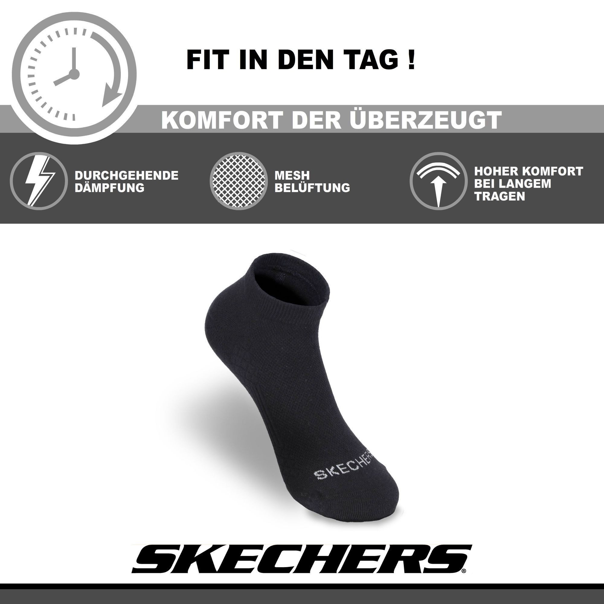Skechers Socken Damen - Atmungsaktiv und komfortabel - Performance für den Tag Mesh-Belüftung für optimale Luftzirkulation - Weicher Bund