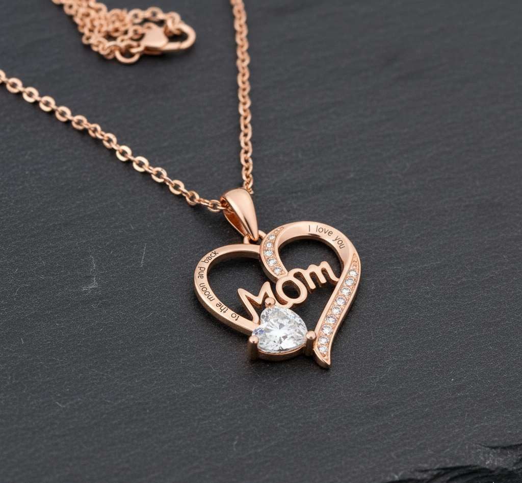 Taffstyle Kette mit Anhänger Damen Herzkette Herzanhänger Mom Inschrift und Kristall Herz (Liebevoller Mom Herzanhänger an eleganter Kette ideal als Geschenkidee), Geschenke für Frauen