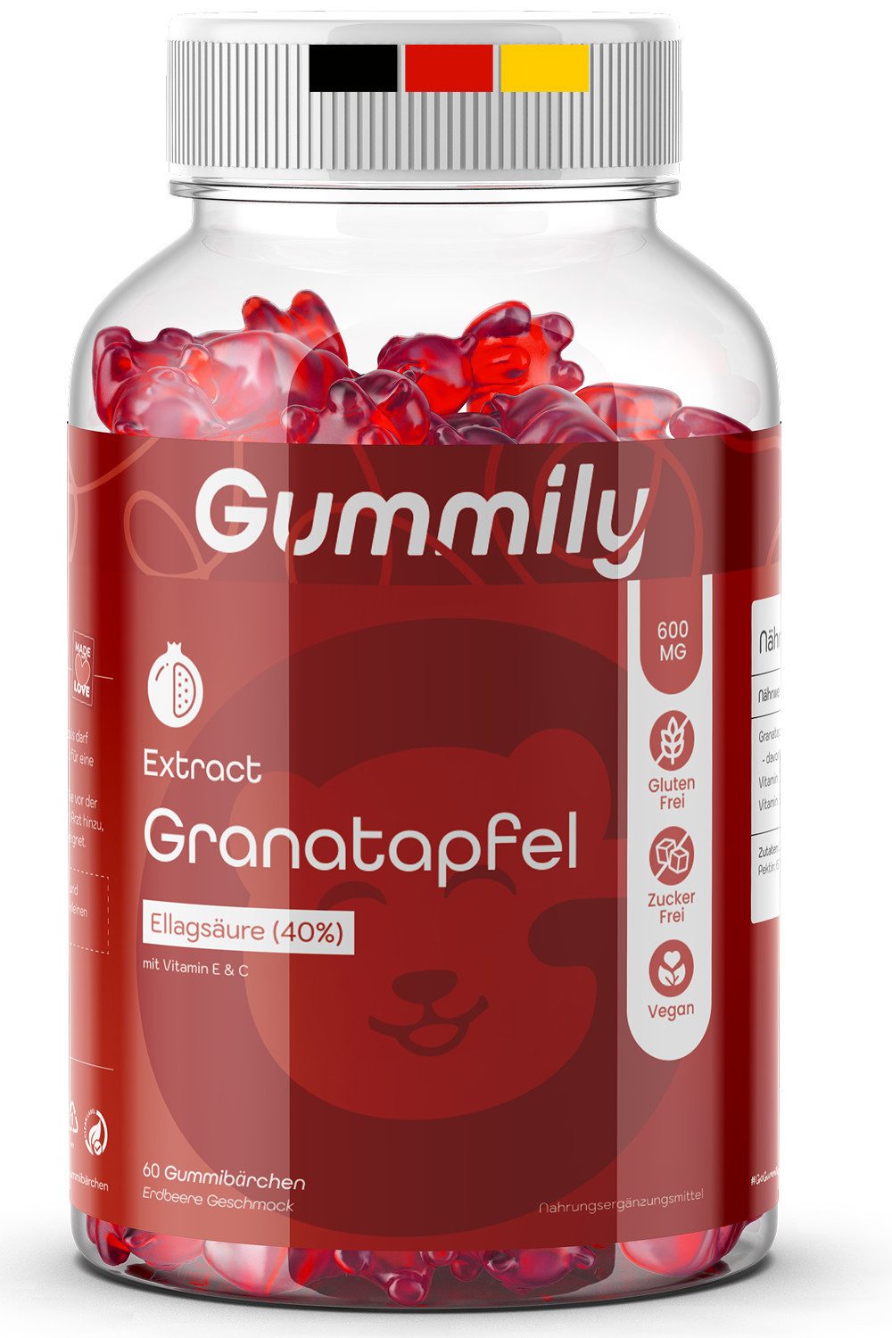 Gummily® Ellagsäure Granatapfel Extrakt (45:1) Gummibärchen, 60 St., (Urolithin A Vorstufe) - Hochdosiert - 40% Ellagsäure