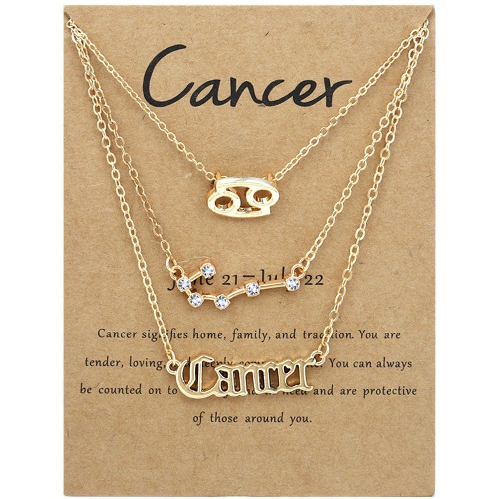 Halskette Alphabete Für Herzkette 12 3PCS Zodiacs Blusmart Vintage Gold Cancer Frauen