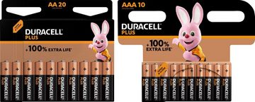 Duracell 20+10 Pack: 20x Mignon/AA/LR06 + 10x Micro/AAA/LR03 Batterie, LR06 (30 St), 1,5V