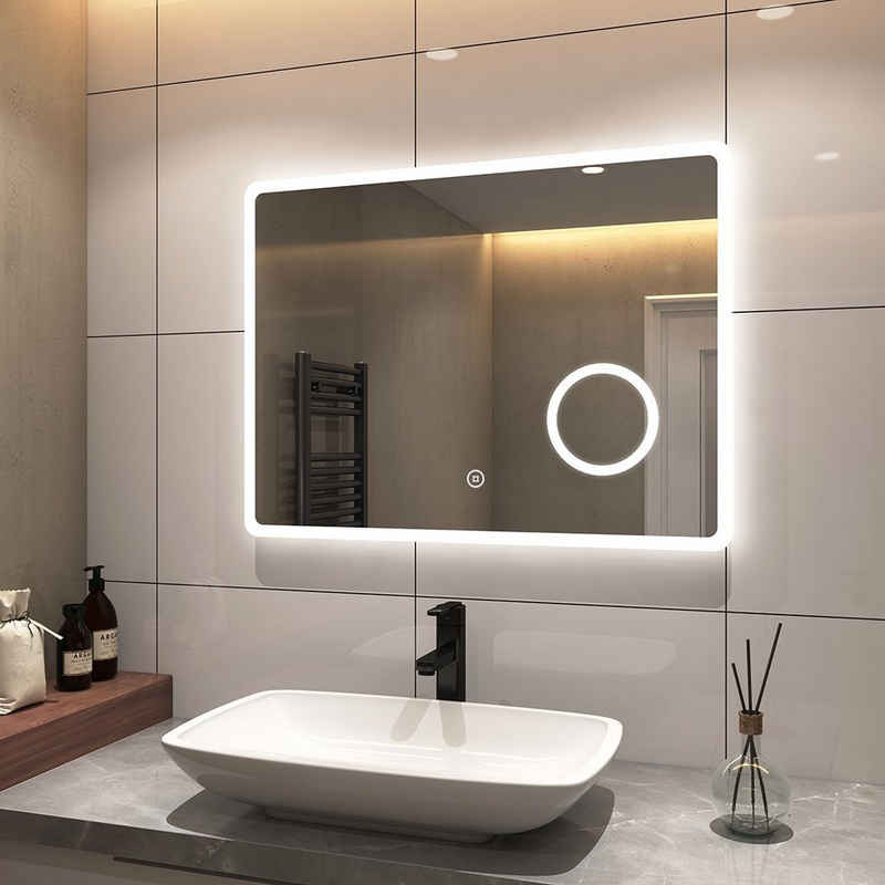 S'AFIELINA Badspiegel LED Badspiegel Badezimmerspiegel mit Beleuchtung Wandspiegel, Touchschalter,3-fach Vergrößerung,Energiesparend,IP44