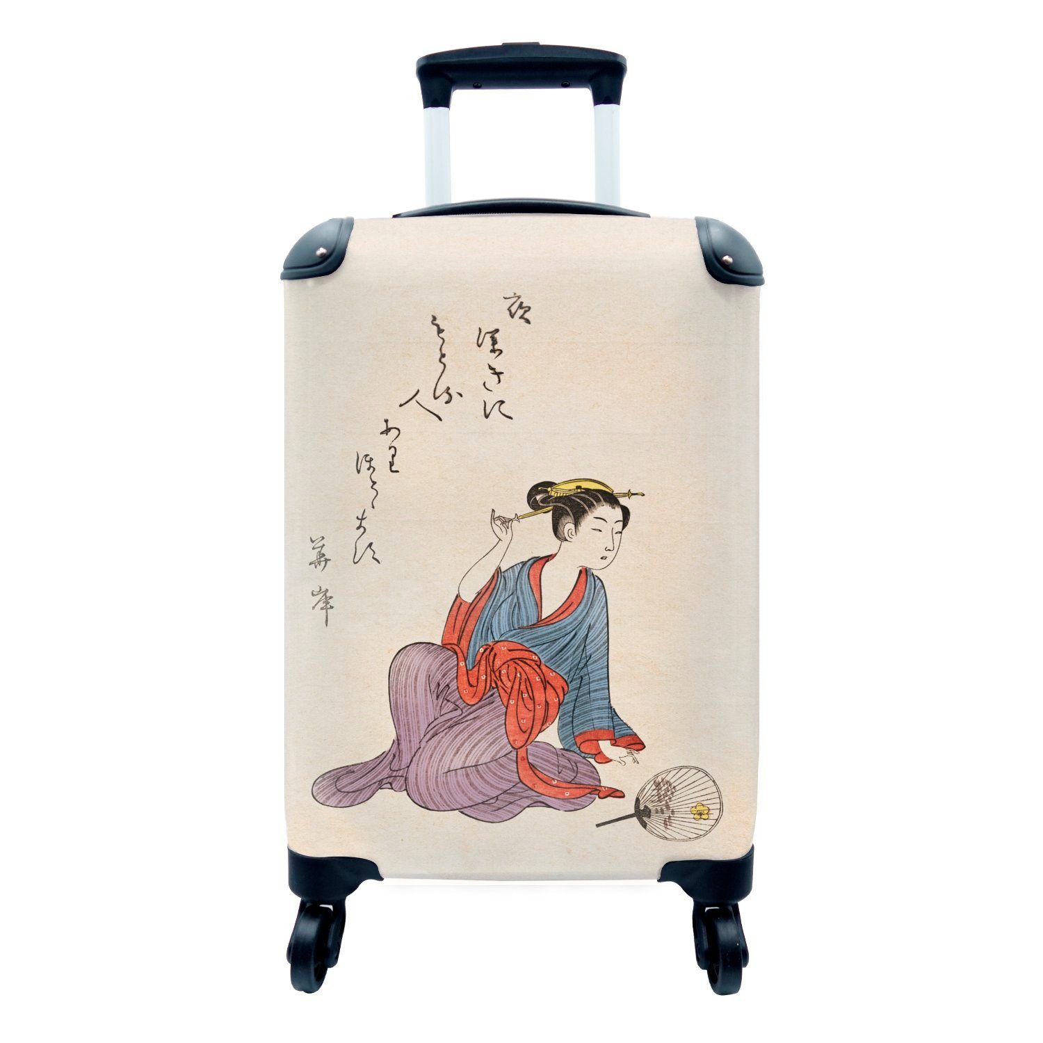MuchoWow Handgepäckkoffer Japanische Illustrationen - Frau - Vintage, 4 Rollen, Reisetasche mit rollen, Handgepäck für Ferien, Trolley, Reisekoffer