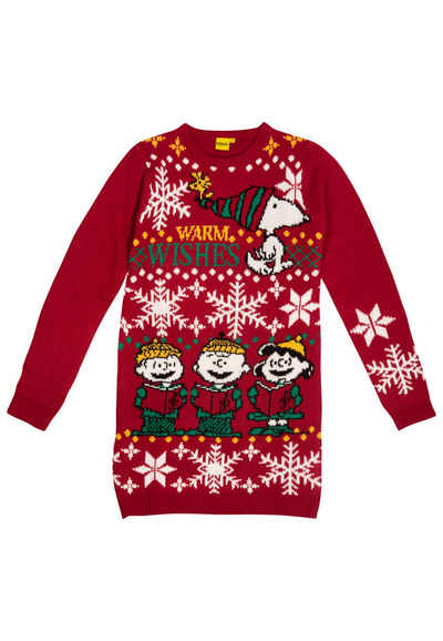 United Labels® Weihnachtspullover The Peanuts Snoopy Strickkleid Damen Weihnachten Winter Strick Rot