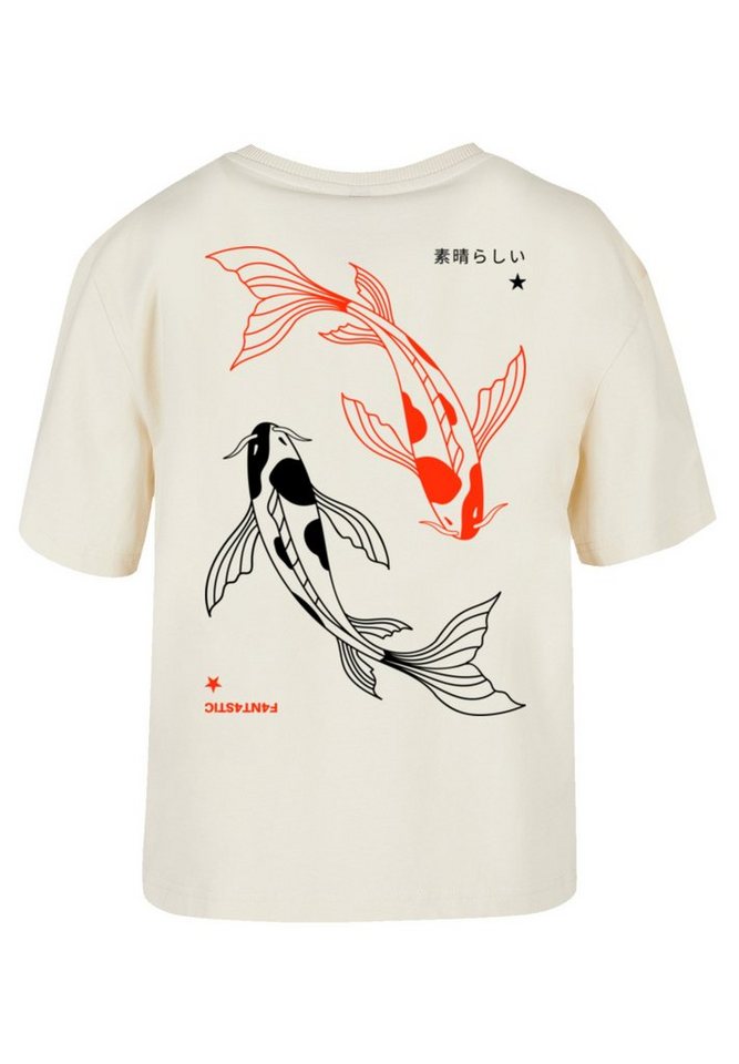Gerippter Look Japan stylischen T-Shirt F4NT4STIC Koi Rundhalsausschnitt Print, Karpfen für