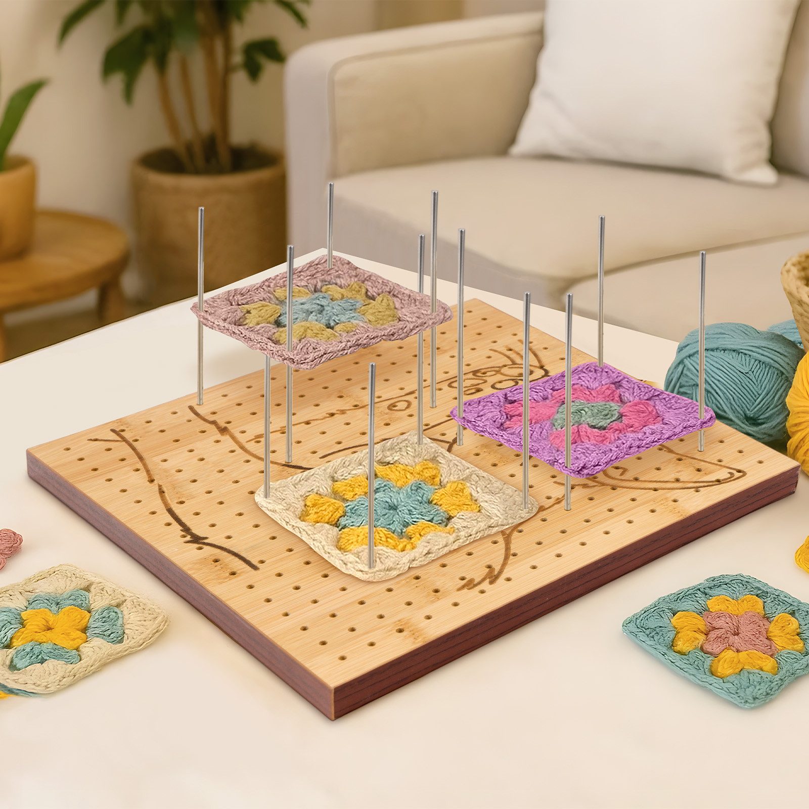 Youyijia Wirbelschäkel Granny Square Granny Square Spanner Handcrafted Wooden Blocking Holz