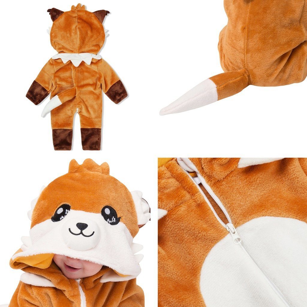 Corimori Strampler Baby Onesie Jumpsuit Kostüm in den Größen 60-90cm (1-tlg) Strampler, Fasching, Kigurumi, Tierkostüme, Babys, Fuchs "Faye"