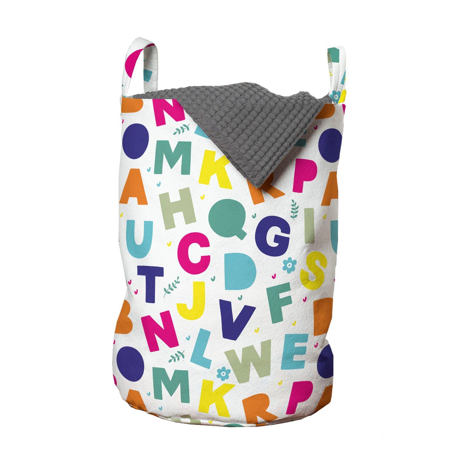 Abakuhaus Wäschesäckchen Wäschekorb mit Griffen Kordelzugverschluss für Waschsalons, Alphabet Einfache bunte Buchstaben