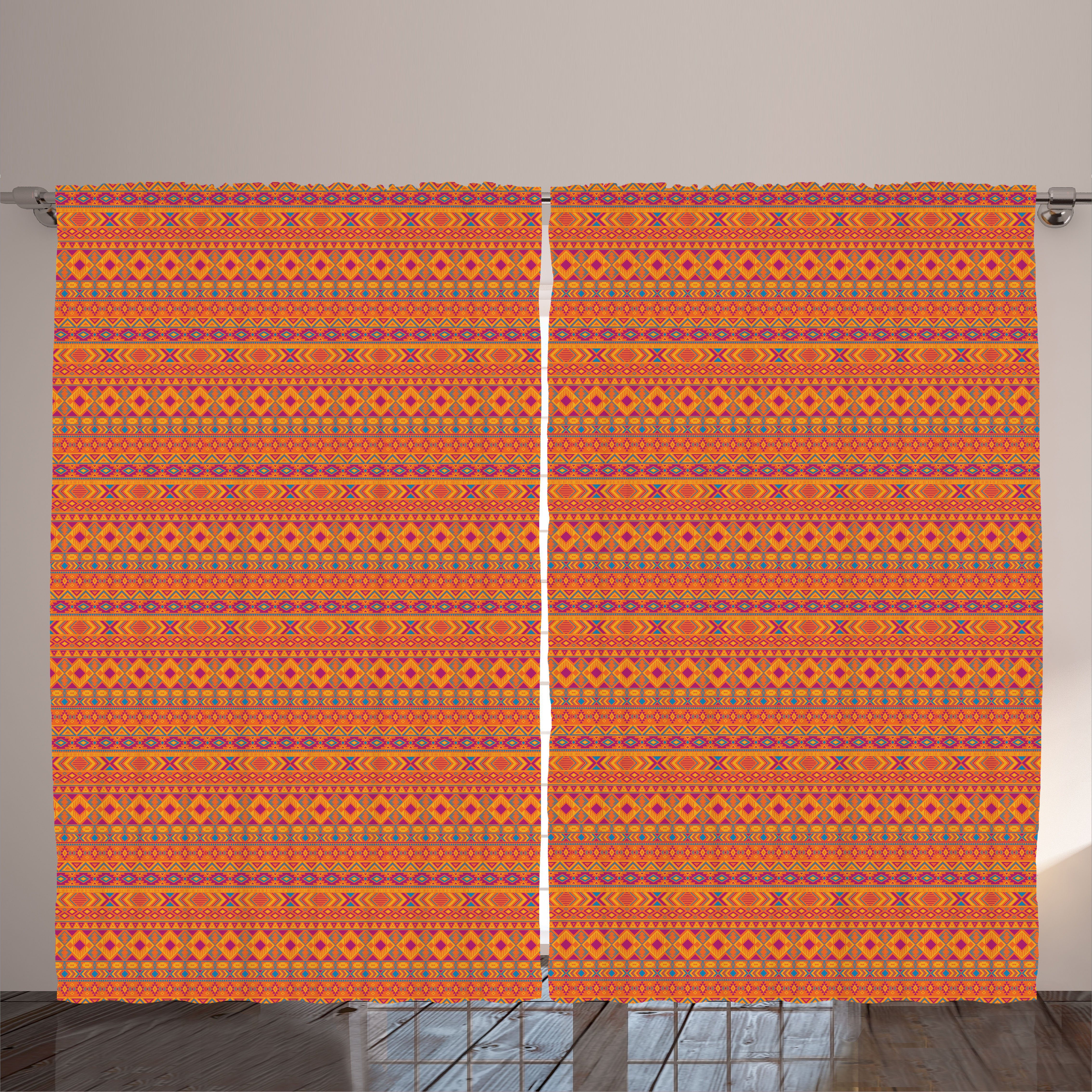 Gardine Schlafzimmer und mit Kräuselband Boho Abakuhaus, Motive Tribal Schlaufen Vorhang Ethnische Haken, Geometrische
