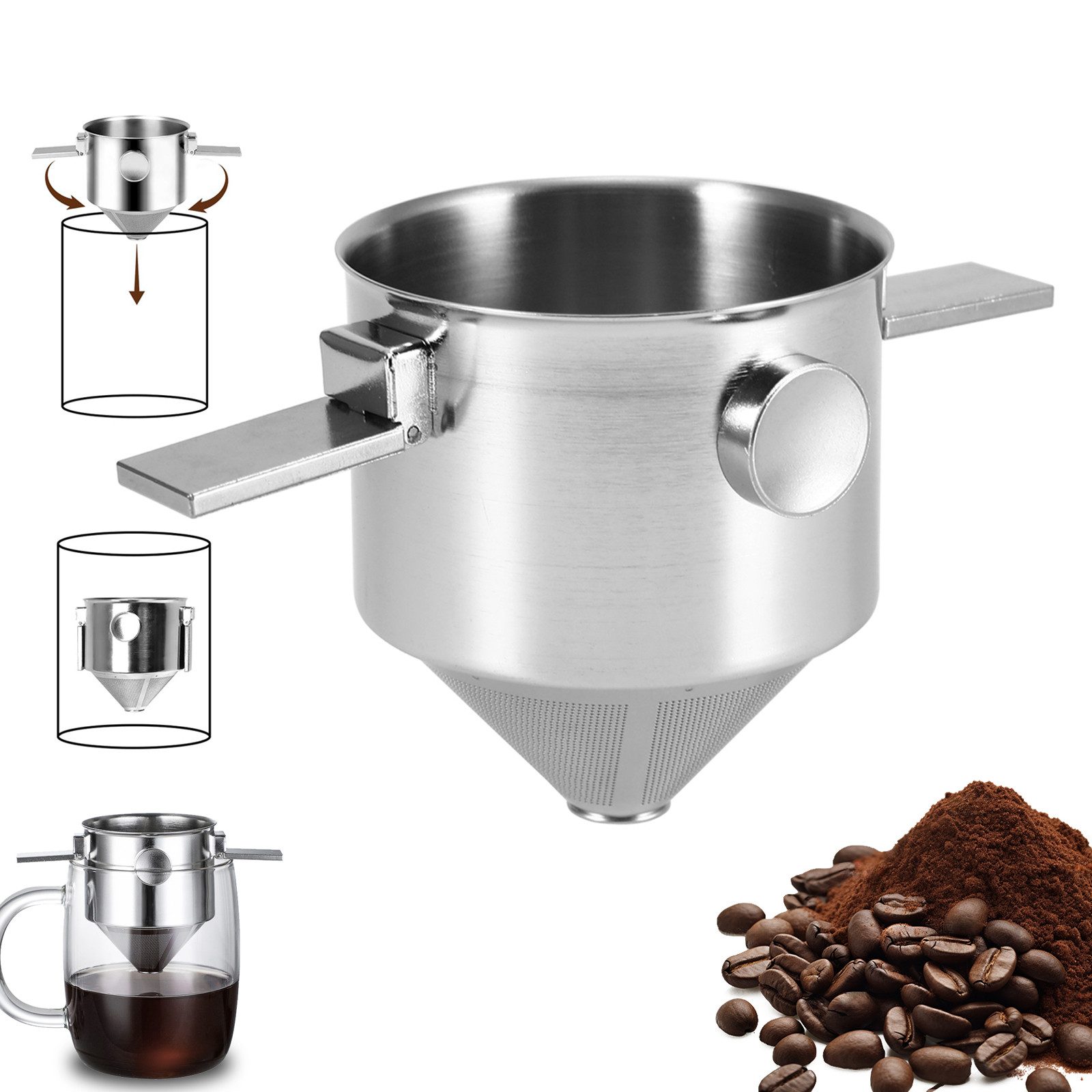 BlingBin Permanentfilter Kaffeefilter Wiederverwendbar Edelstahl Kaffeefilterhalter Papierloser, Edelstahl, Zubehör für Manuelle Kaffeezubereitung, Tragbar Permanent Kaffeefilter Zusammenklappbar für Zuhause Büro Reise